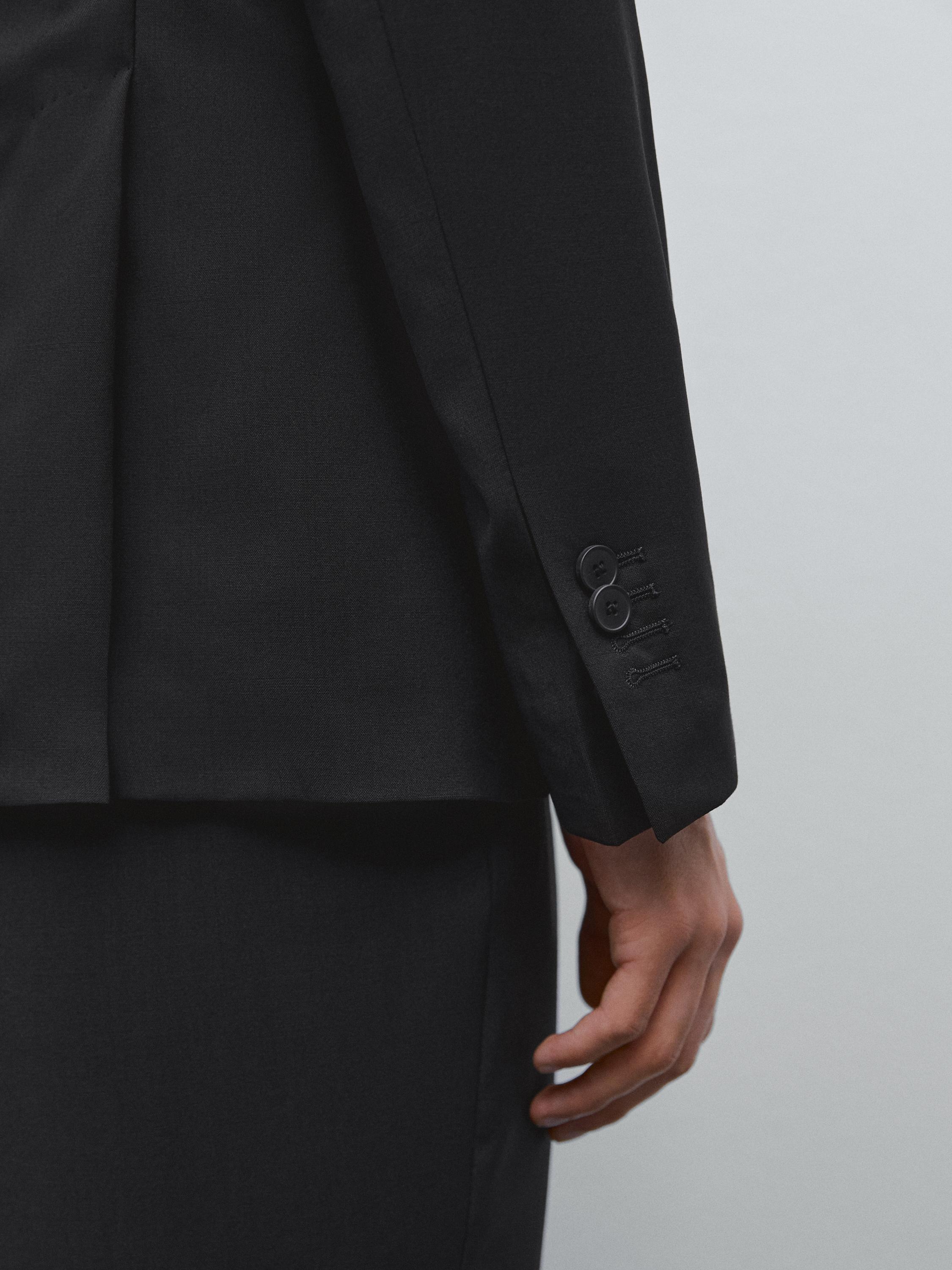 Plain 100% wool suit blazer — BLACK