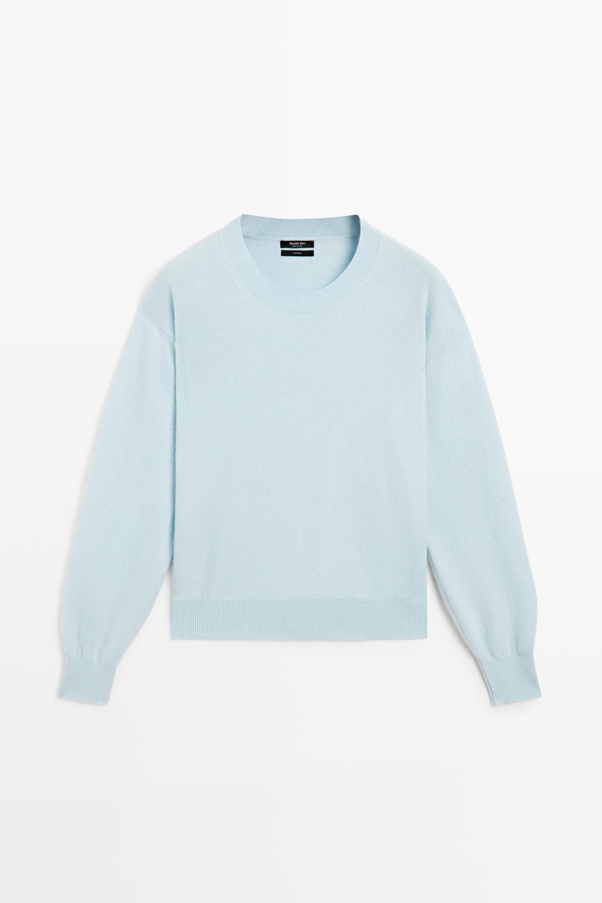 100% cashmere long sleeve sweater — Light blue