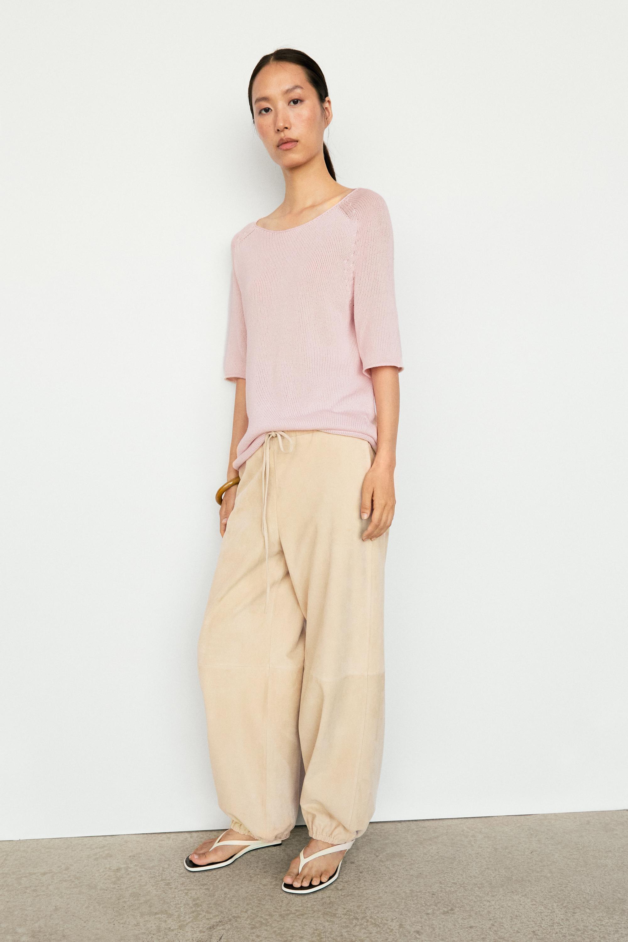 100% cotton boat neck knit sweater — PINK