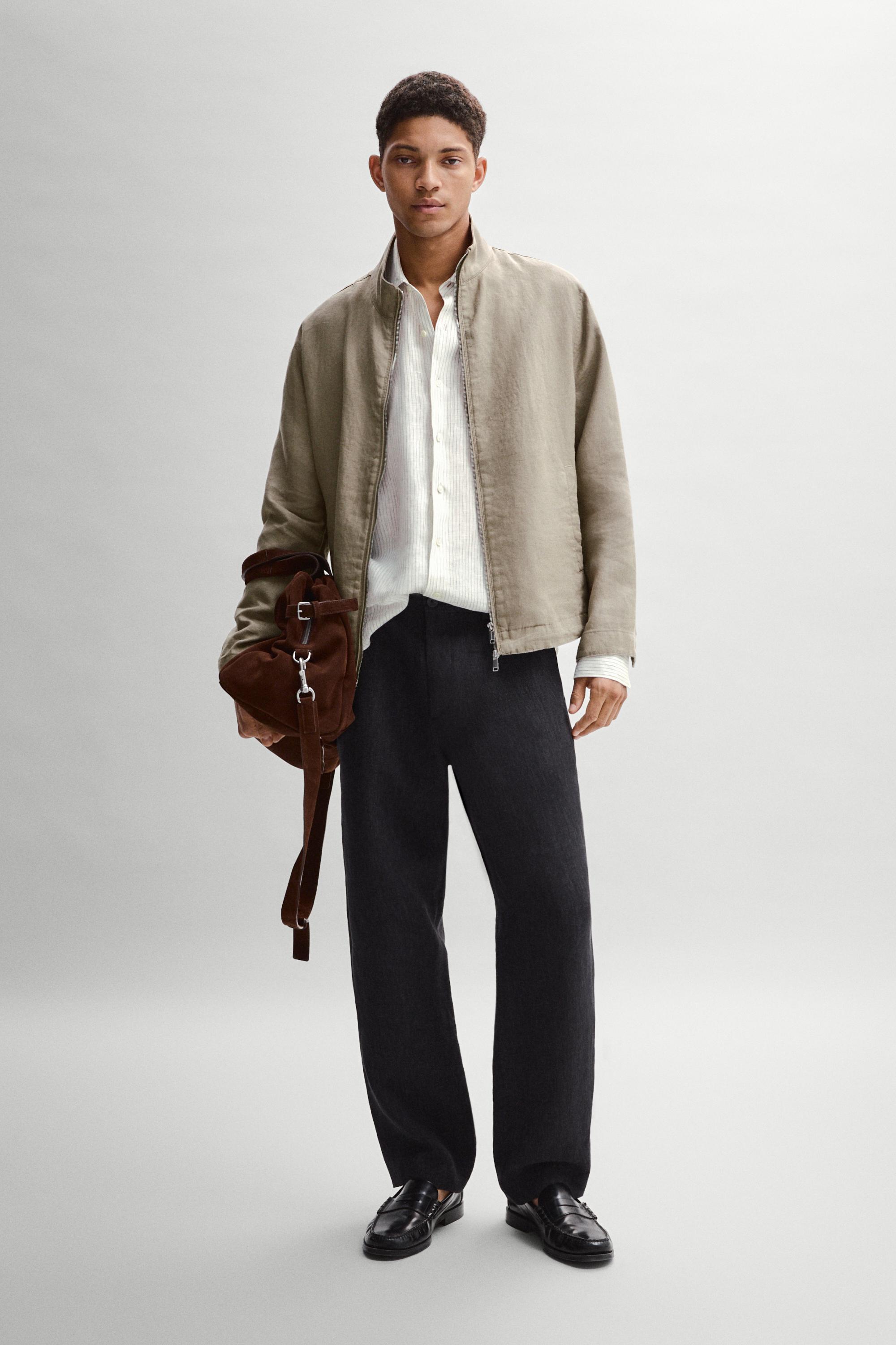 Linen bomber jacket — BEIGE