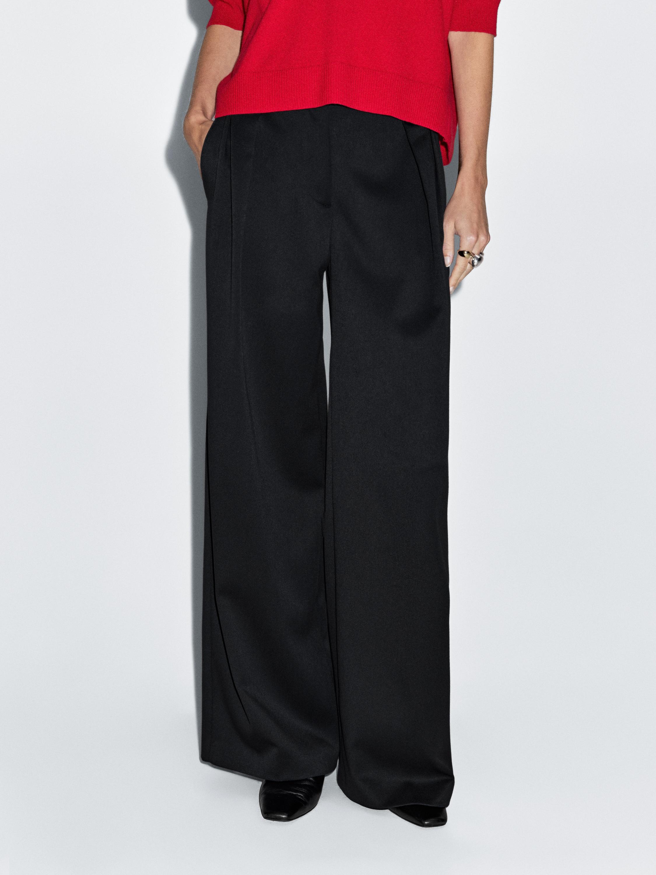 Darted wide-leg trousers