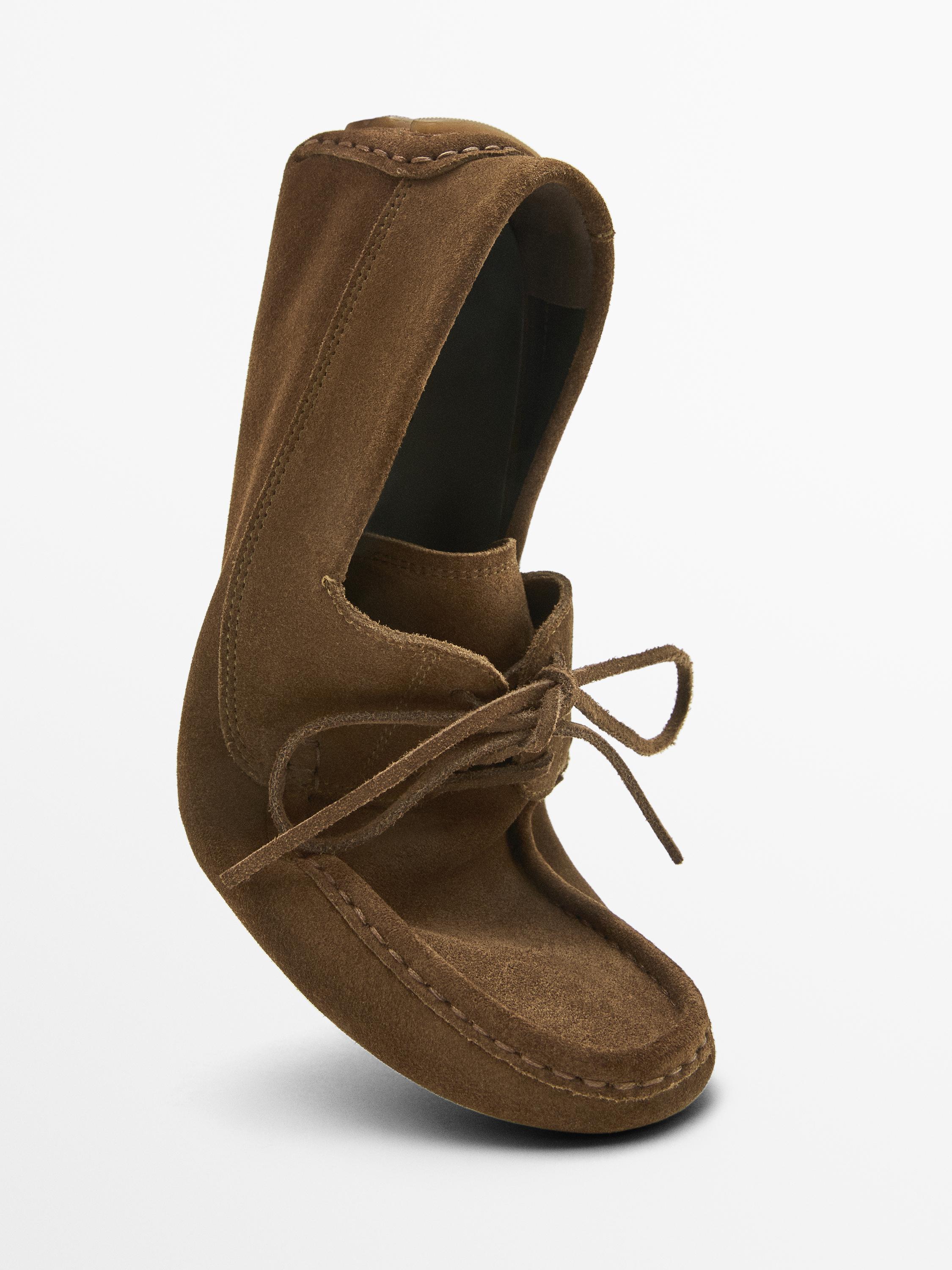 Massimo Dutti Split Suede Deck Shoes in brown size 42 / 9 Moc toe split suede shoes · Brown · Shoes | Massimo Dutti main image 3