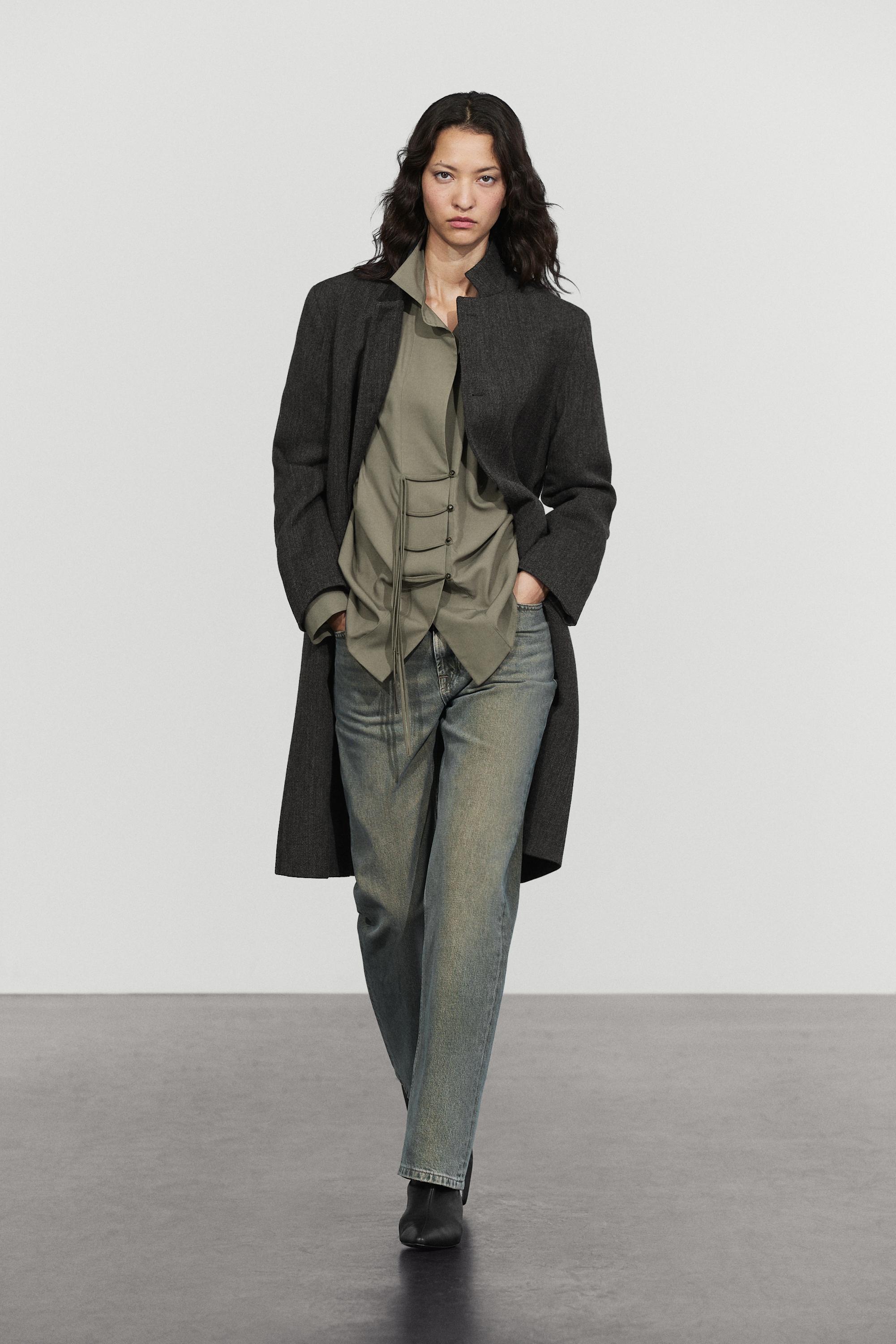 Camicia Fluida Con Bottoni - Grigio Medio - M-L - Massimo Dutti - Female