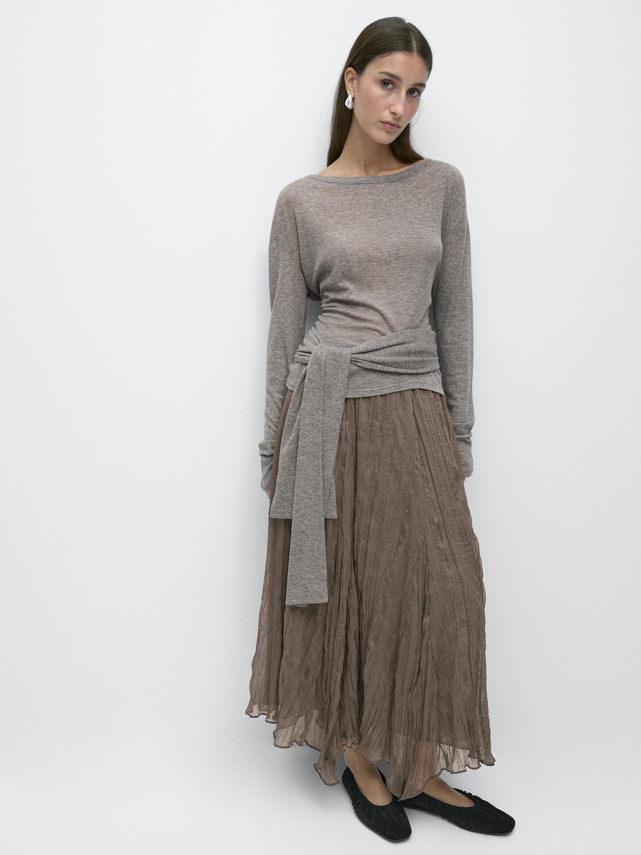 Flared pleated midi skirt — ANTHRACITE GREY