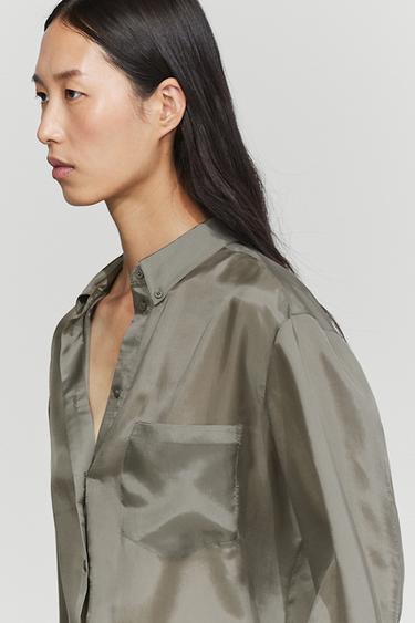 Flowing shirt with pocket detail — Greyish green 5