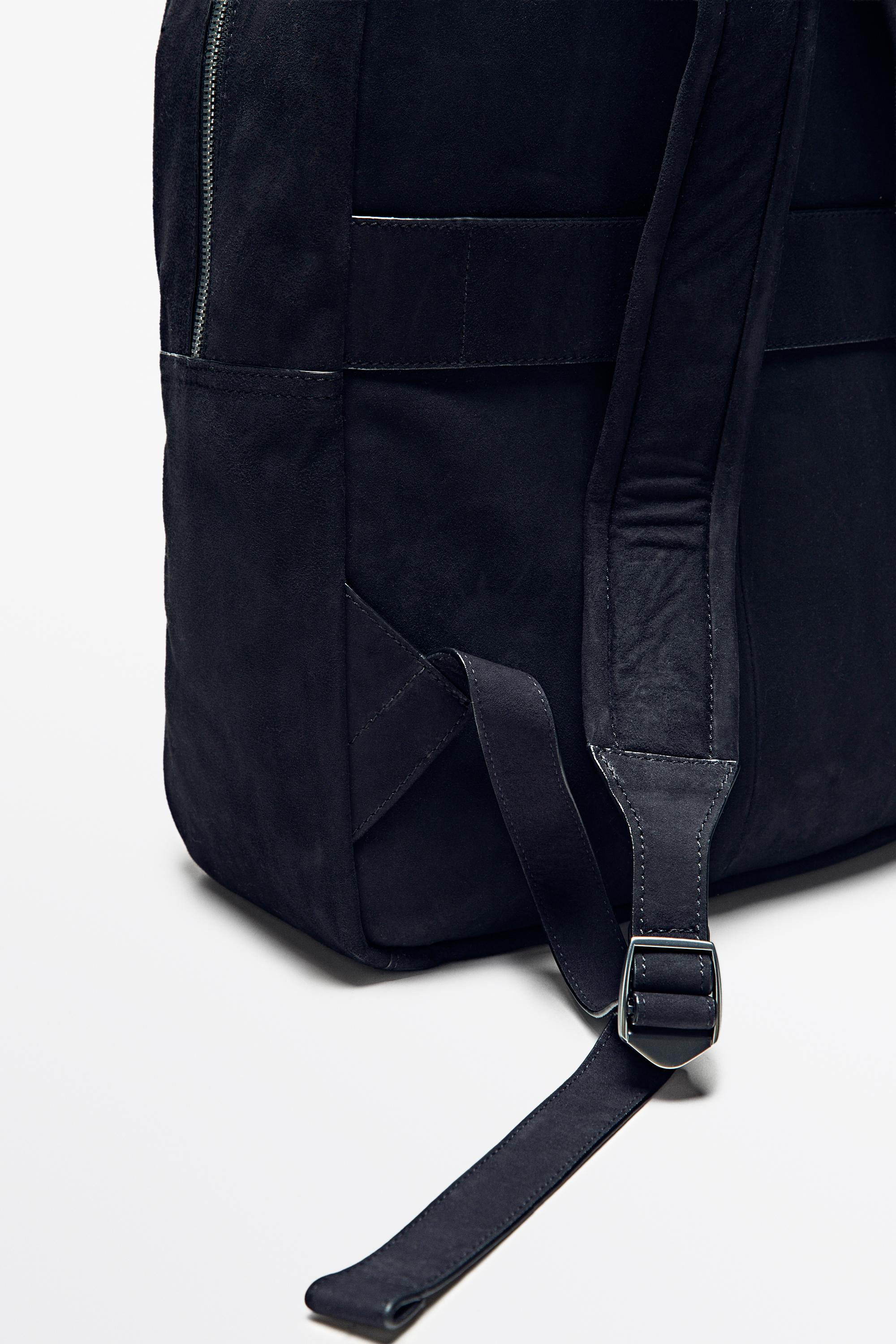 Suede leather backpack — NAVY BLUE