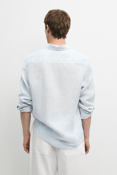 100% linen regular fit striped shirt — Sky blue 5