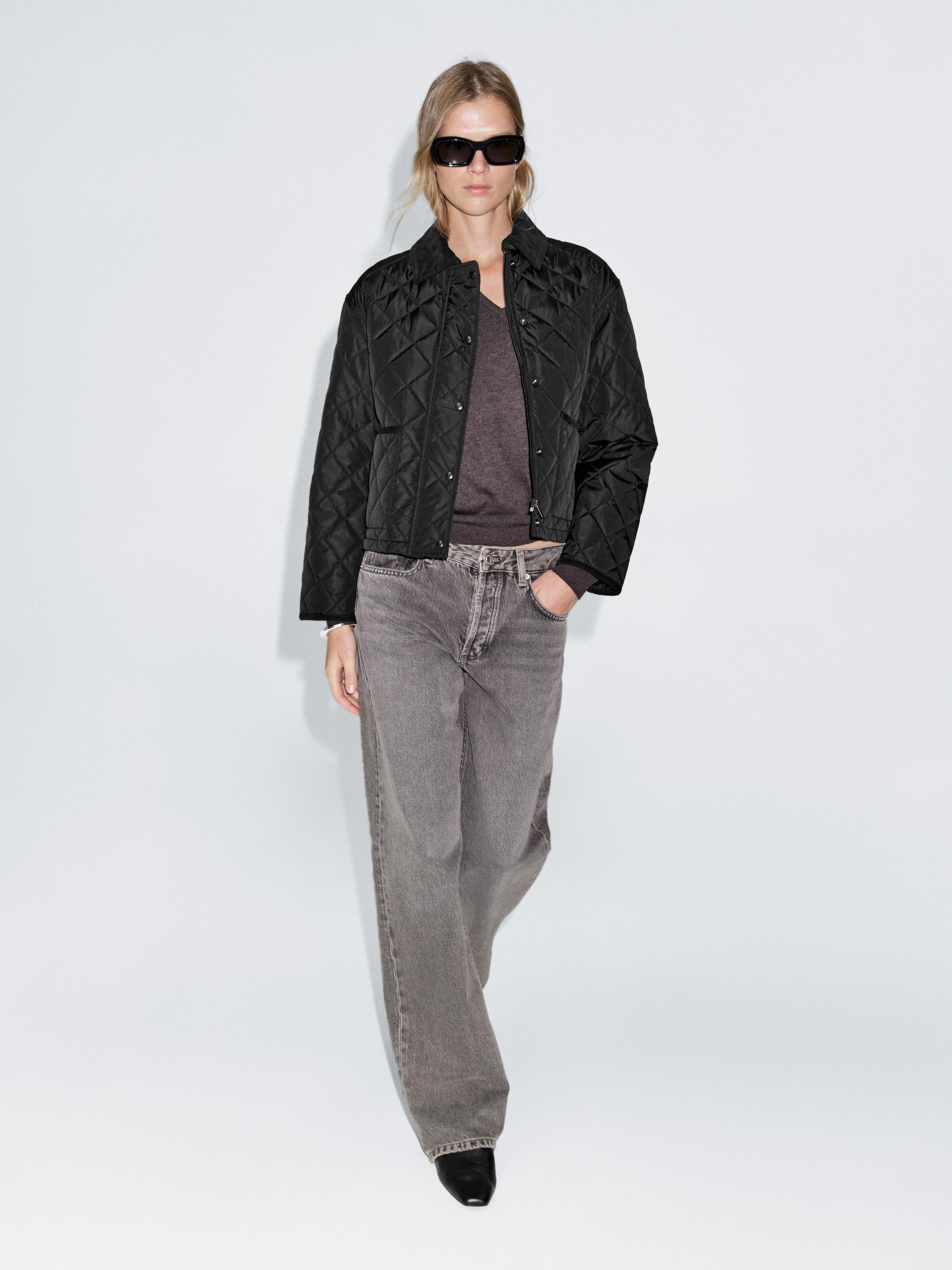 Short lightweight puffer jacket with corduroy detail