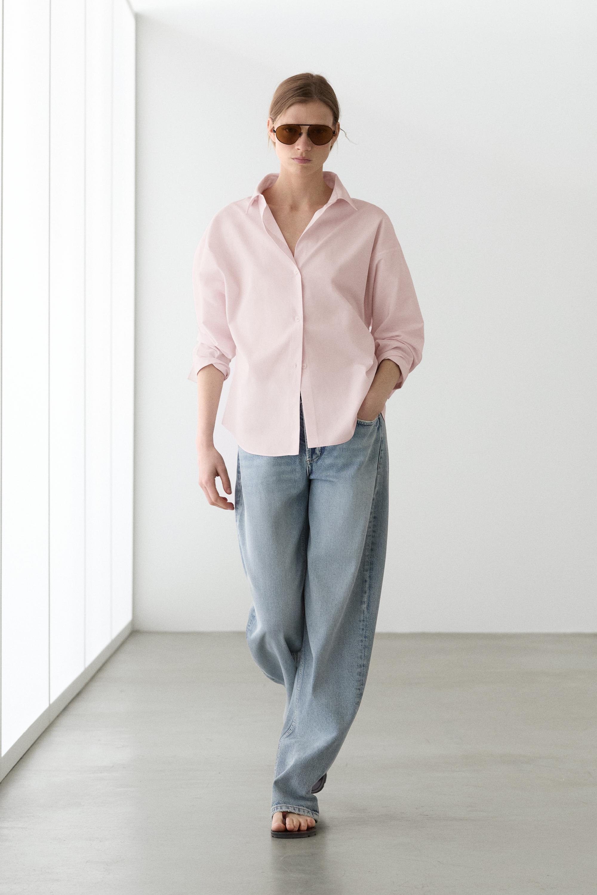 Cotton poplin shirt with dart detail — PINK