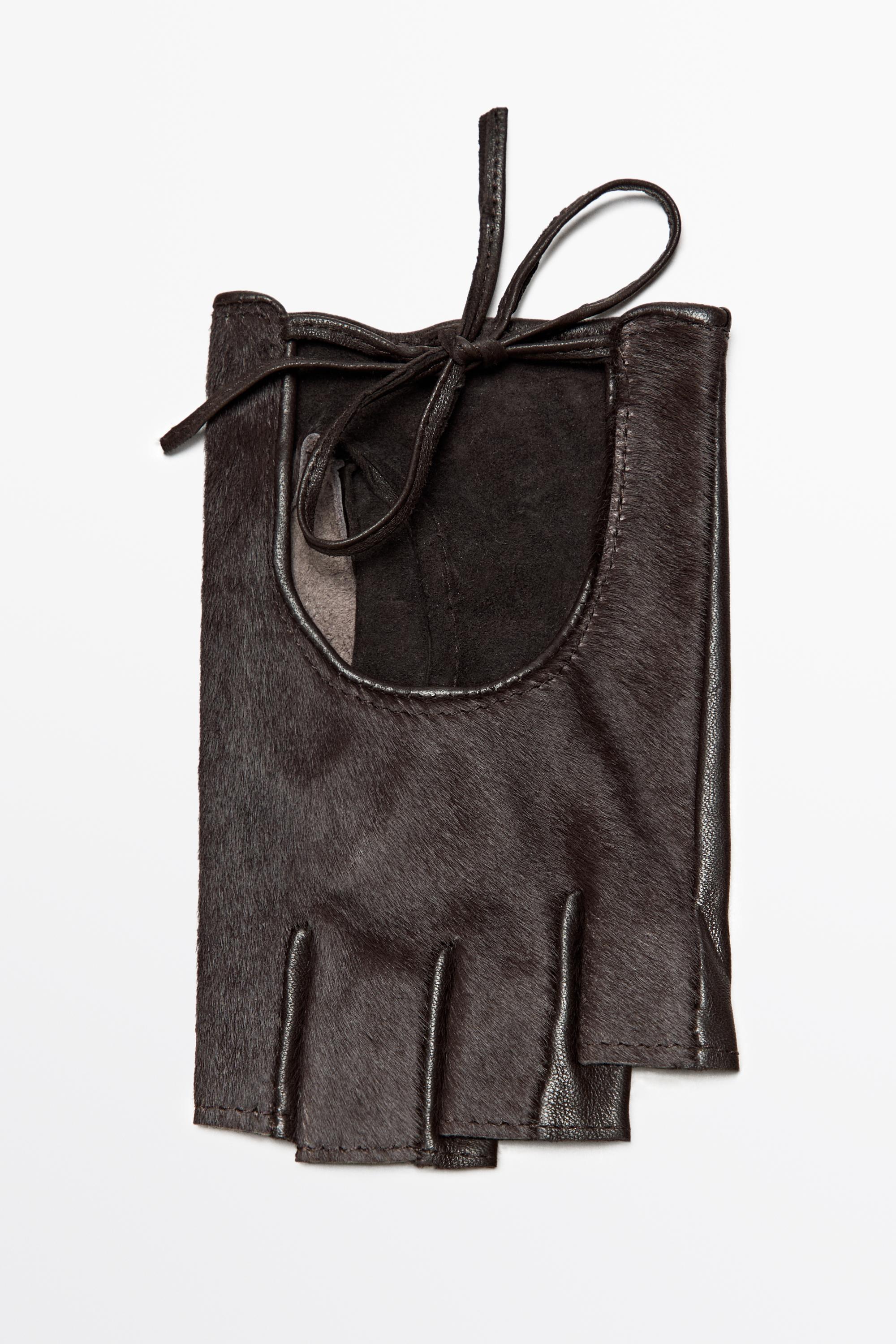 Fur-trimmed leather biker gloves — BROWN