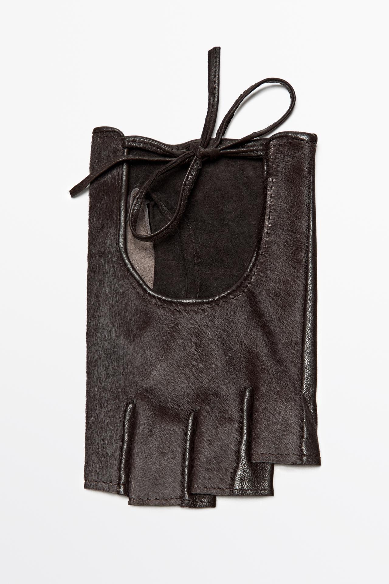 Fur-trimmed leather biker gloves — BROWN