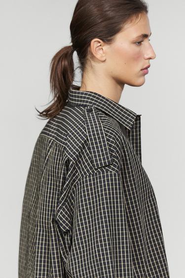 100% cotton check shirt with shoulder detail — DARK BLUE 8