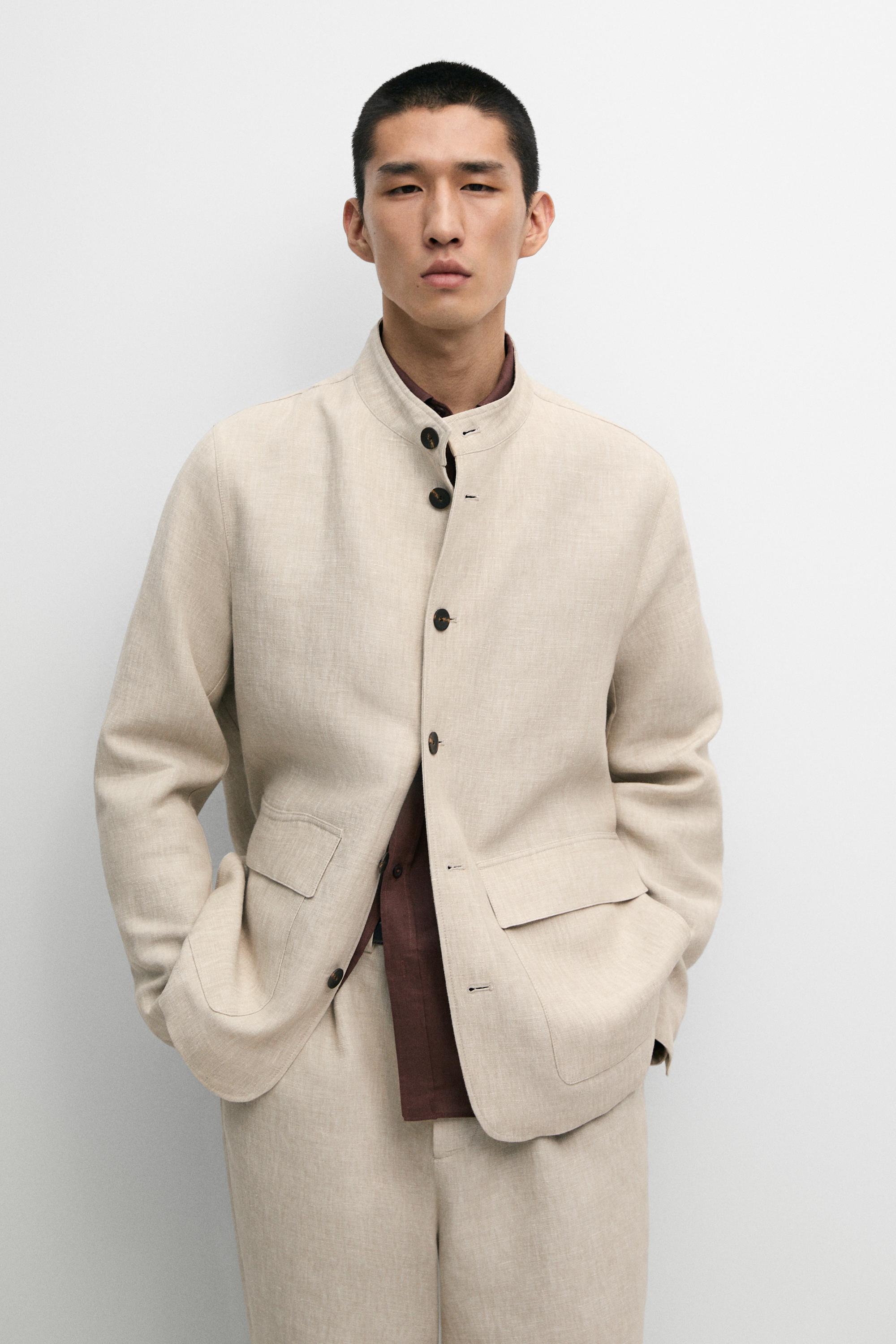 100% linen total look overshirt — BEIGE