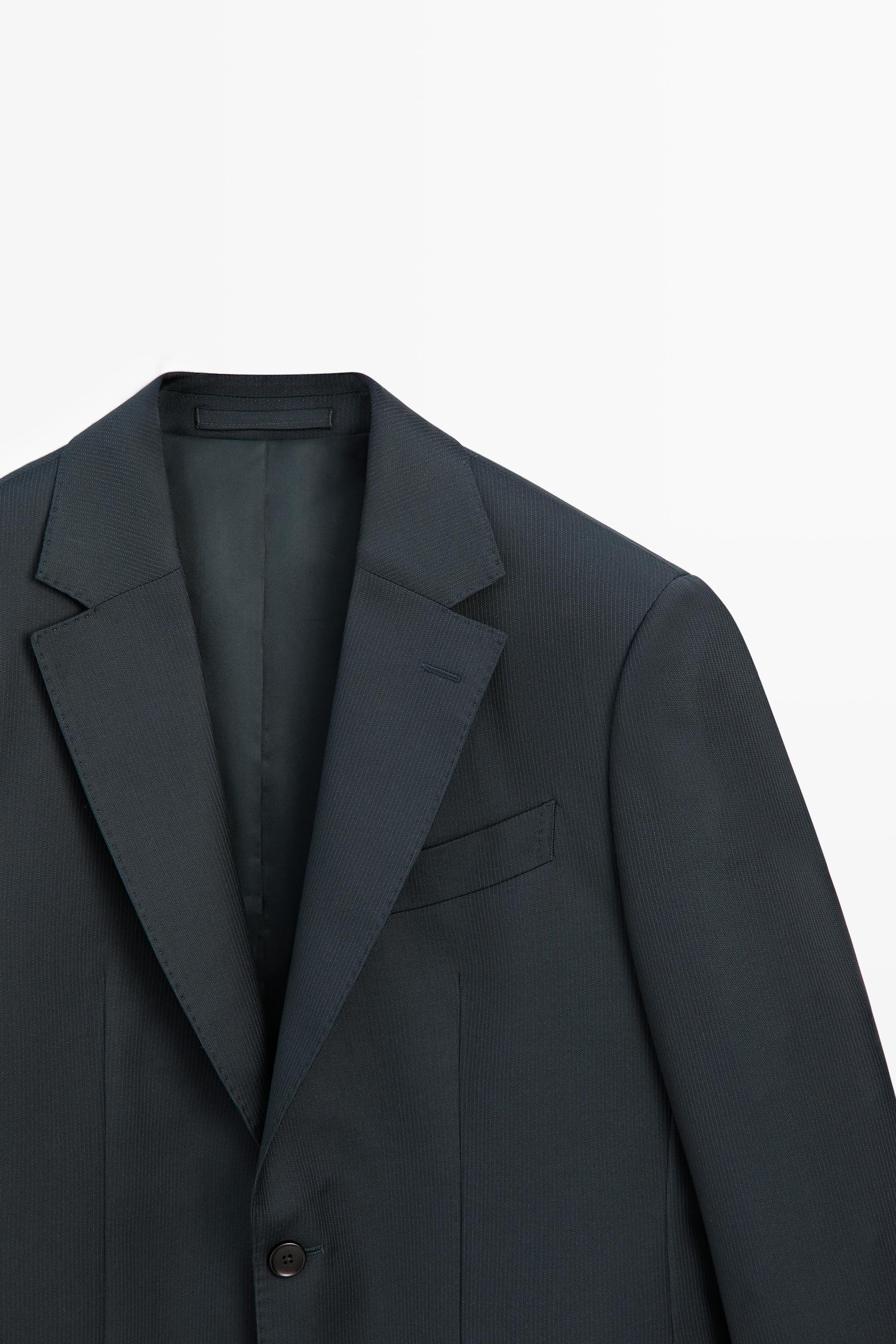 Striped wool blend suit blazer — NAVY BLUE