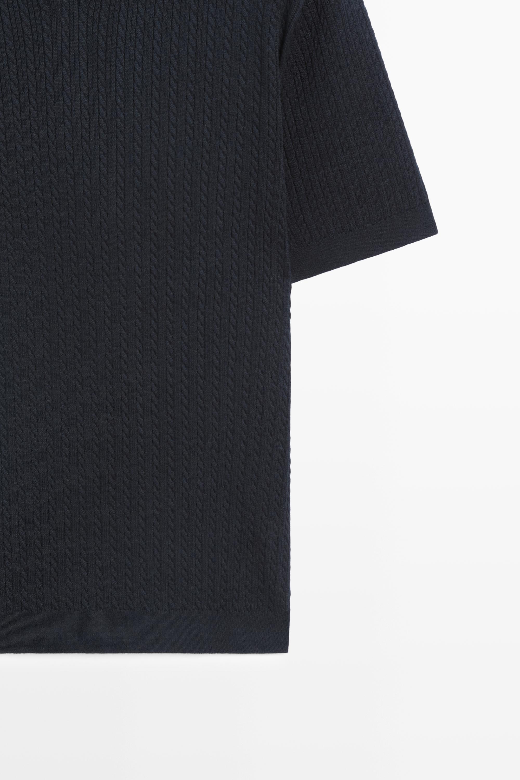 100% cotton cable-knit polo sweater — NAVY BLUE