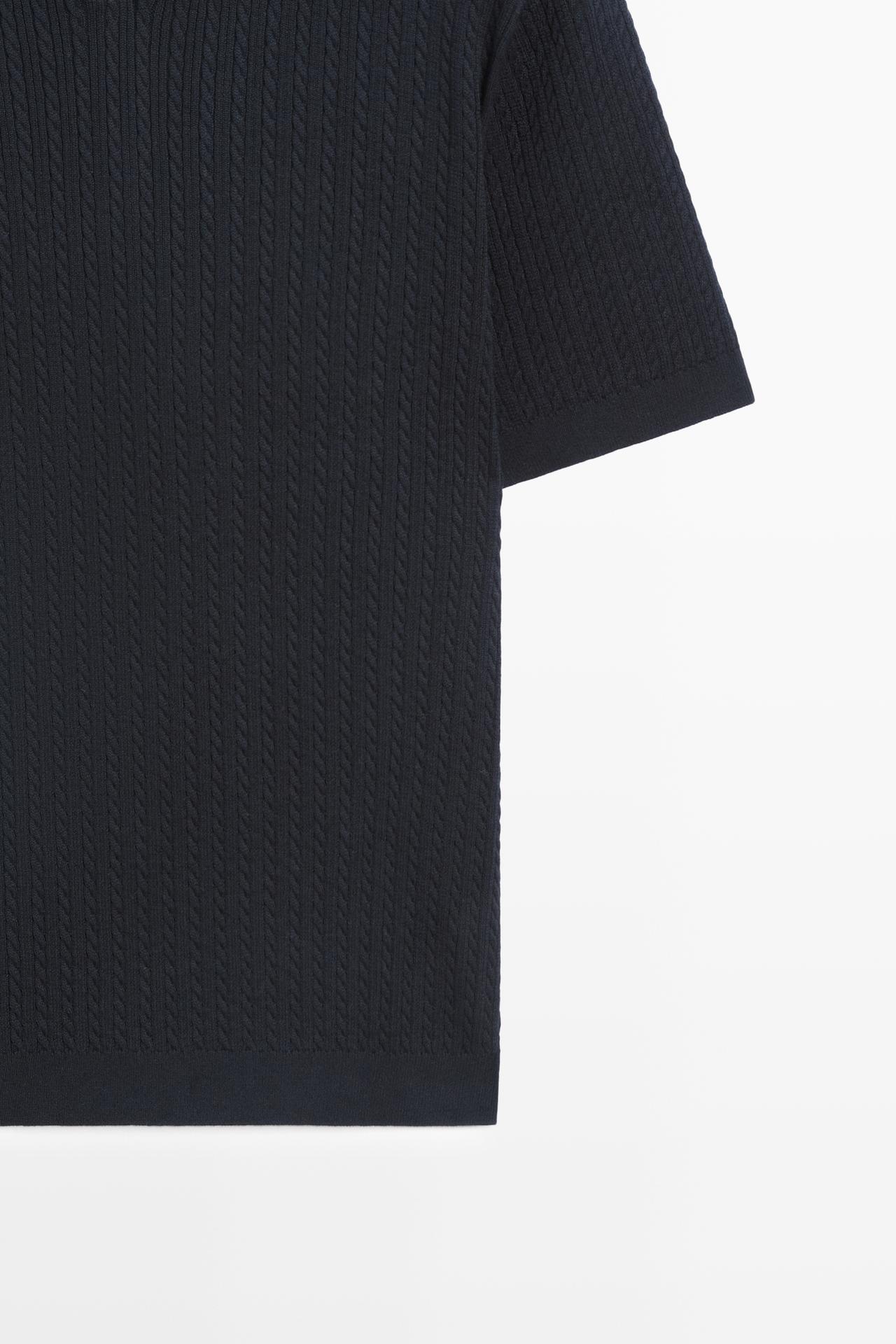 100% cotton cable-knit polo sweater — NAVY BLUE