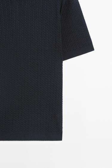 100% cotton cable-knit polo sweater — NAVY BLUE 7