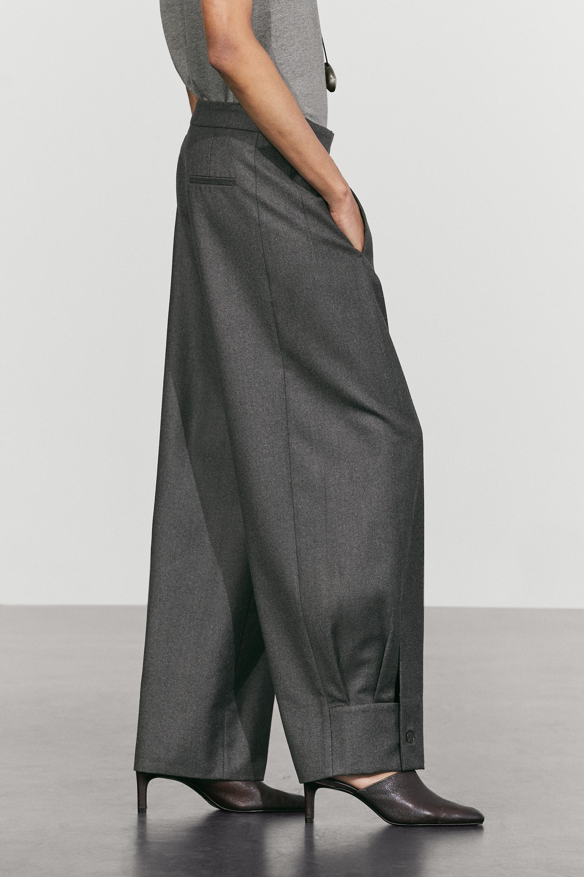 100% wool trousers with hem button detail — DARK GREY