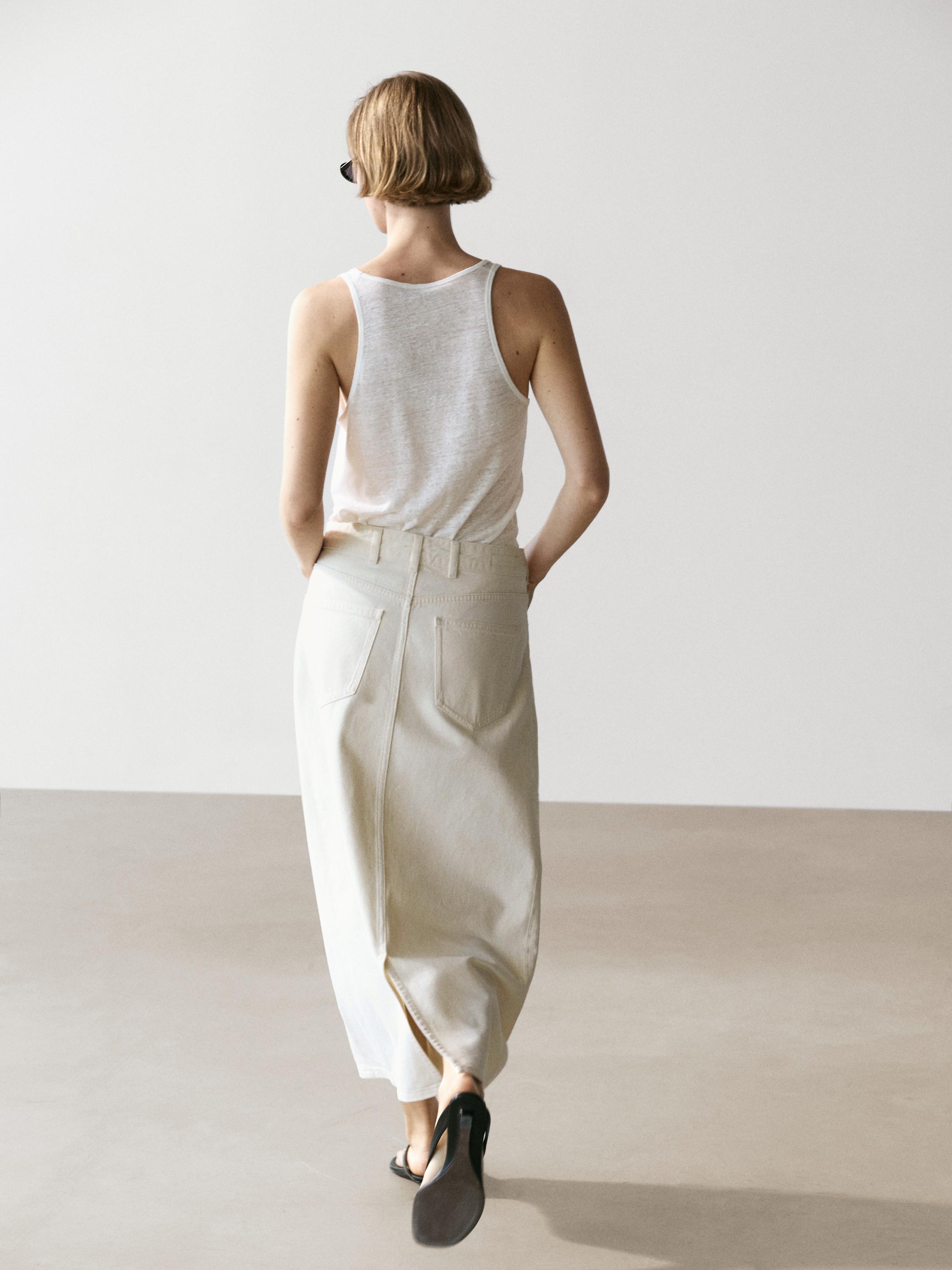 Barrel fit denim midi skirt — CREAM