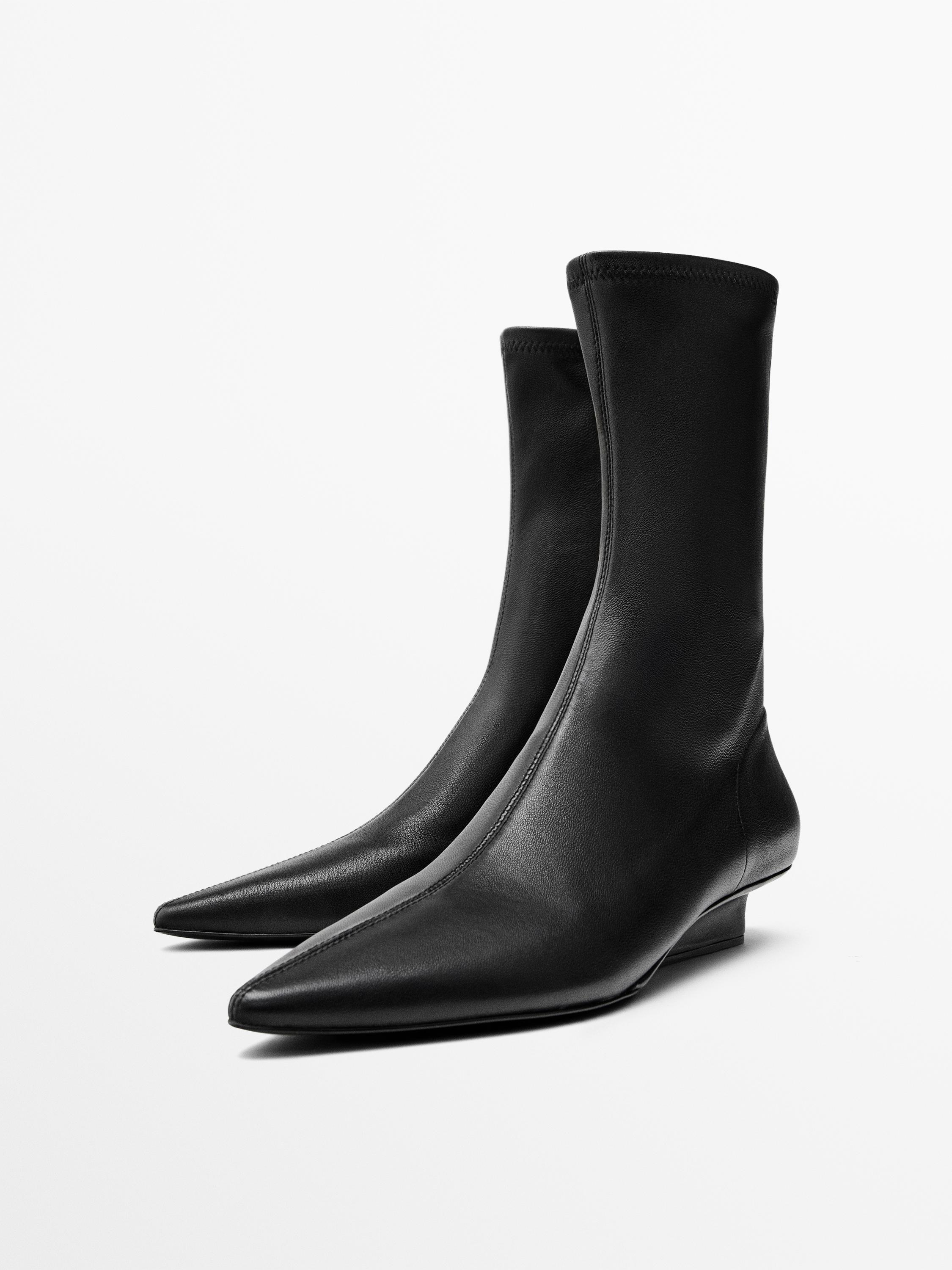 Stretch leather wedge ankle boots