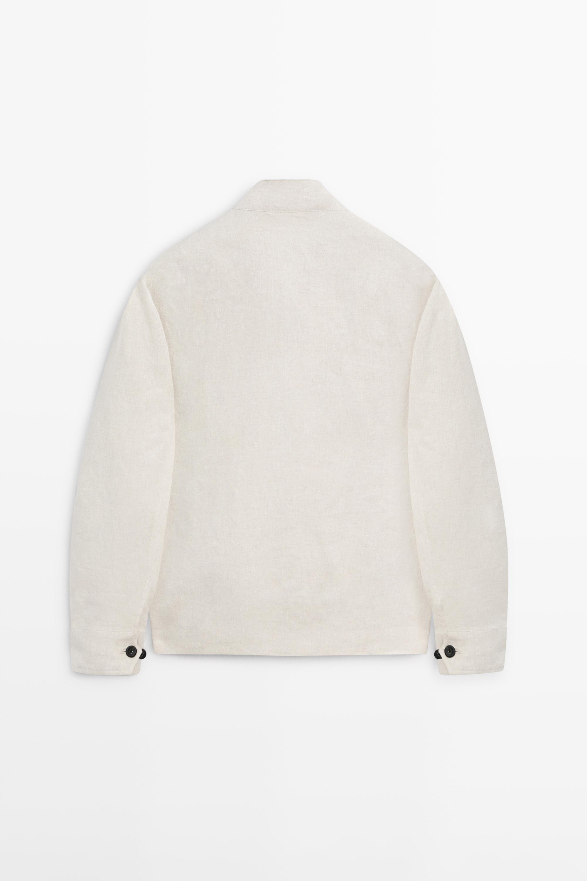 Short linen jacket with herringbone detail — BEIGE