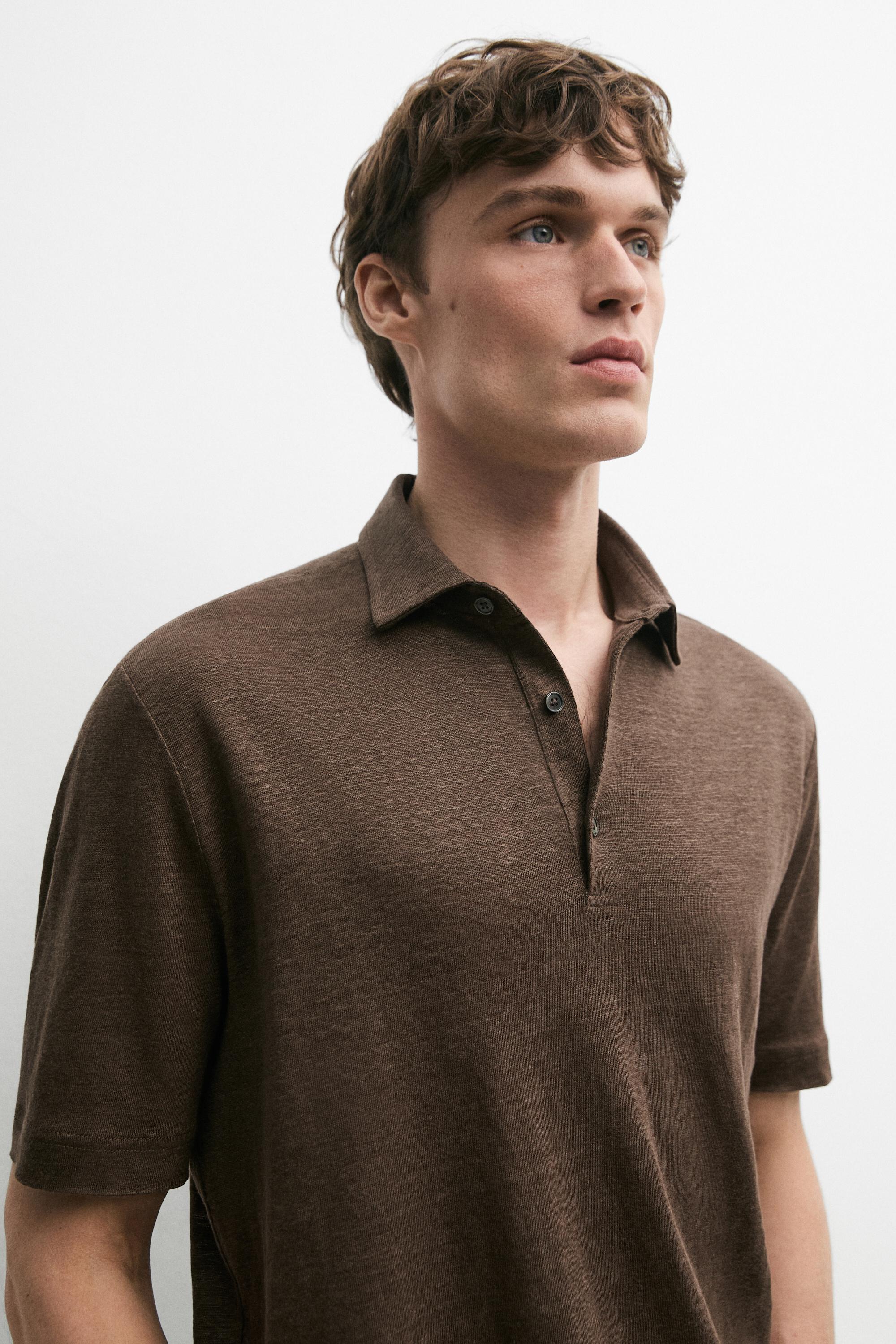 100% linen short sleeve polo shirt — OIL