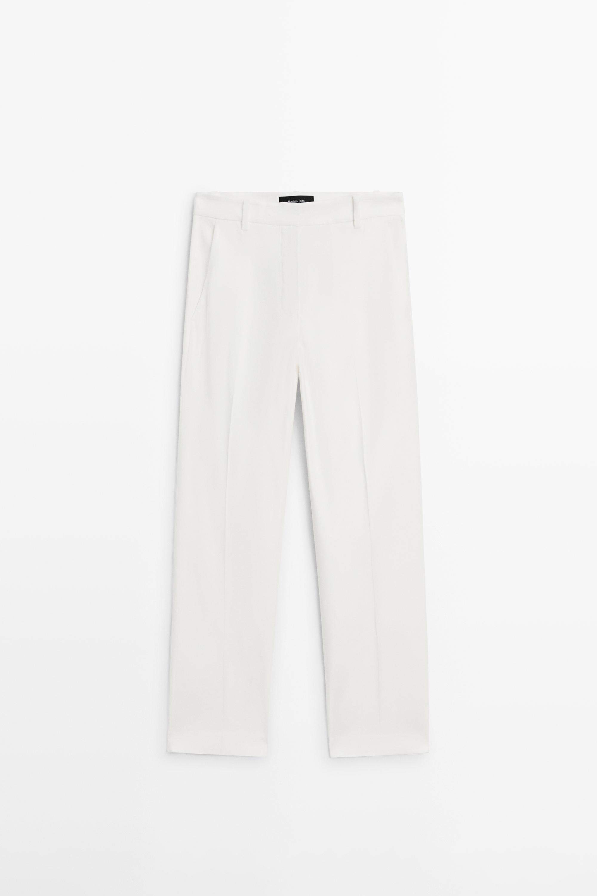 Straight-leg linen blend trousers — WHITE