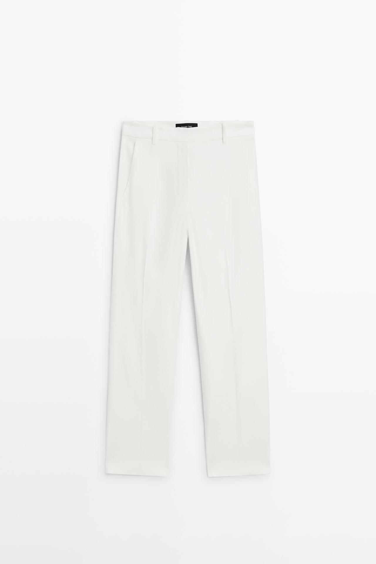 Straight-leg linen blend trousers — WHITE