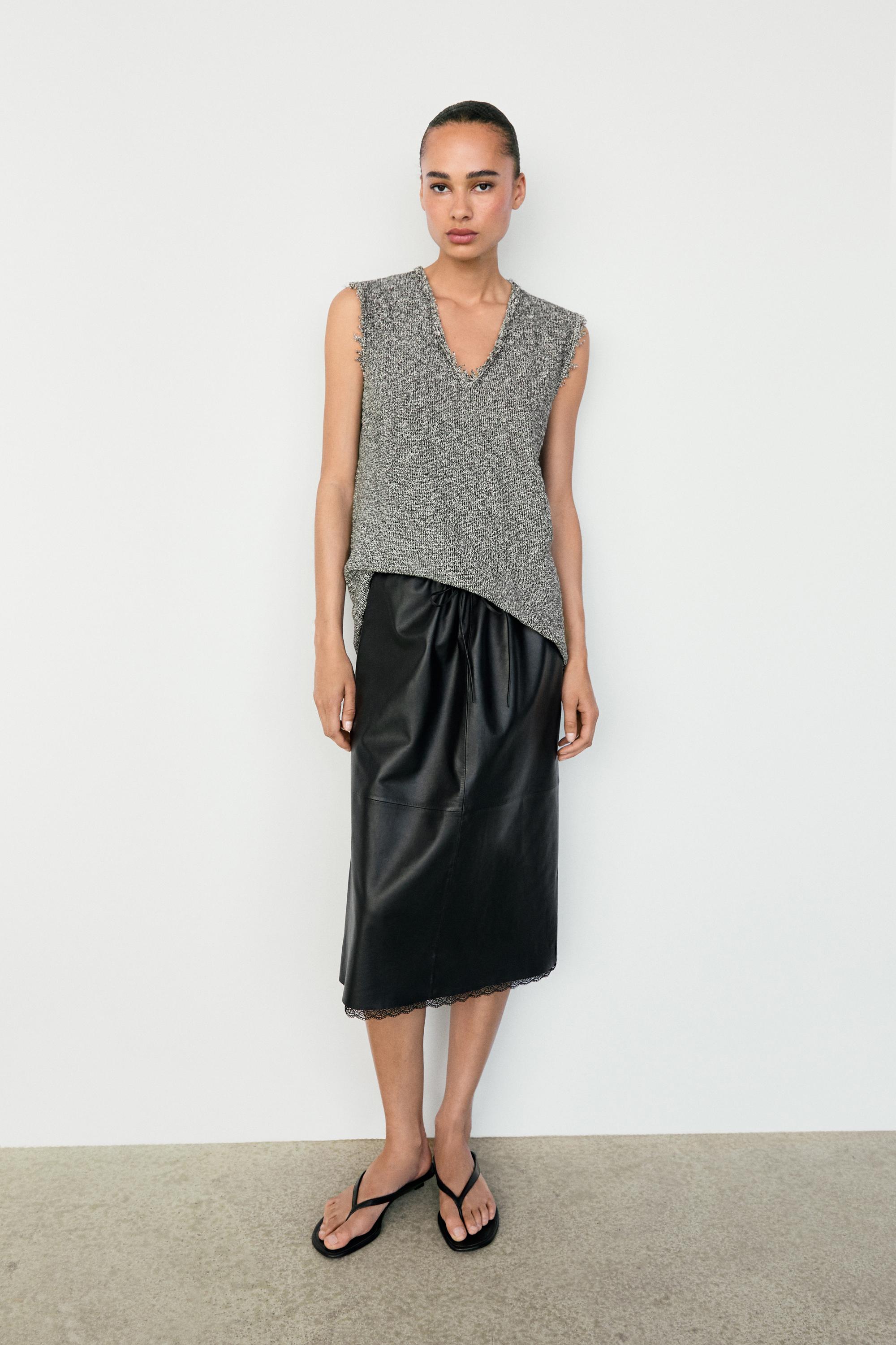 Flecked-effect V-neck top — GREY MARL