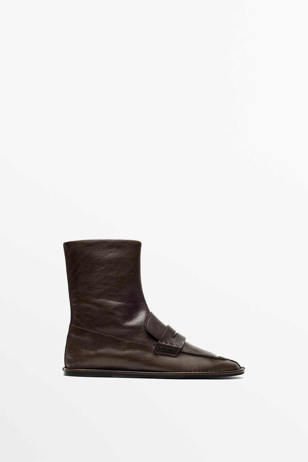 Massimo Dutti Ayaq biləyi üçün yumşaq dəri loafer, üst qayışlı