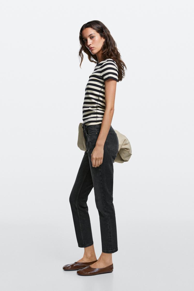 Mid-waist slim fit cropped jeans — BLACK