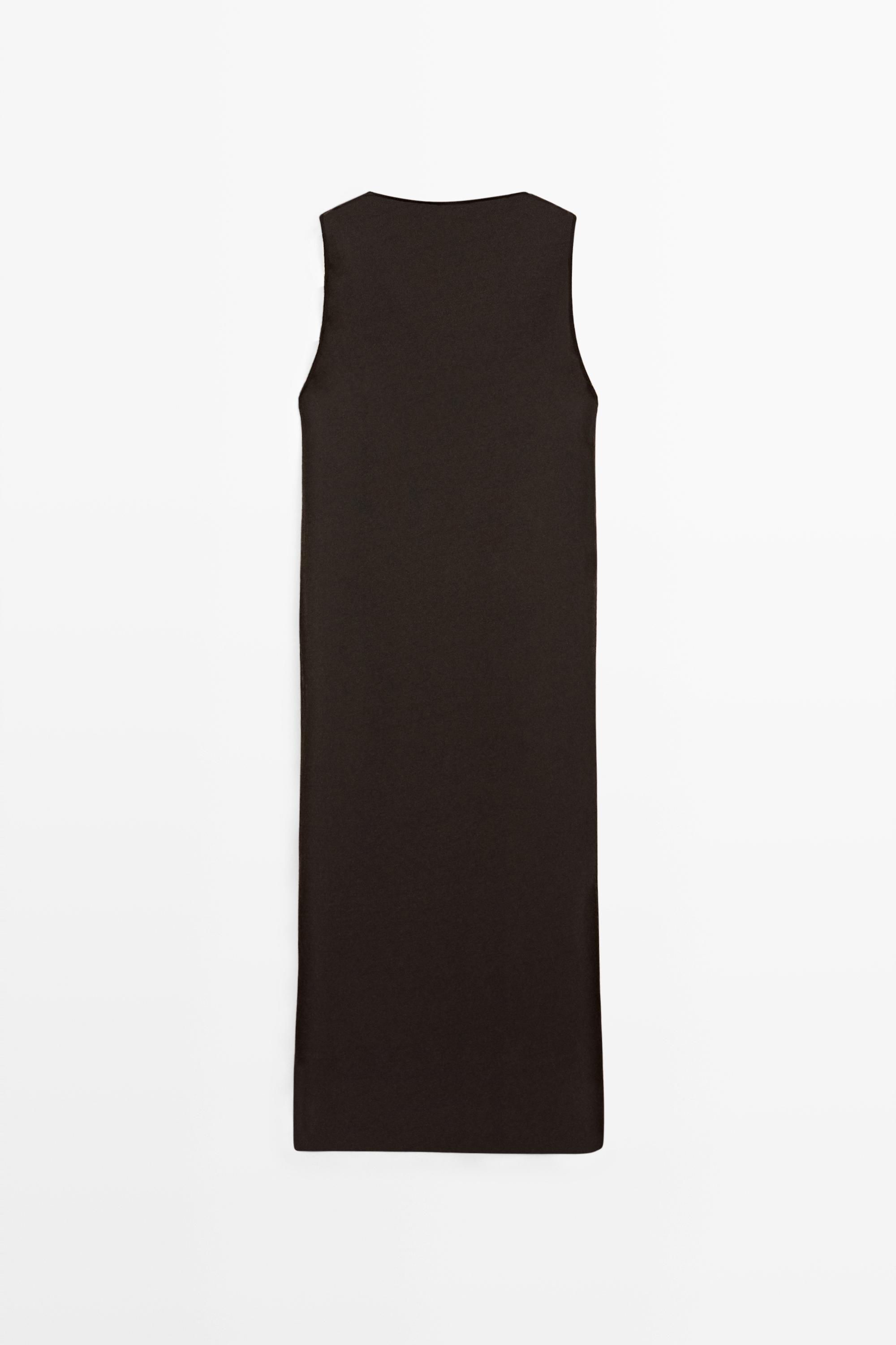 Linen blend crossover dress — BROWN