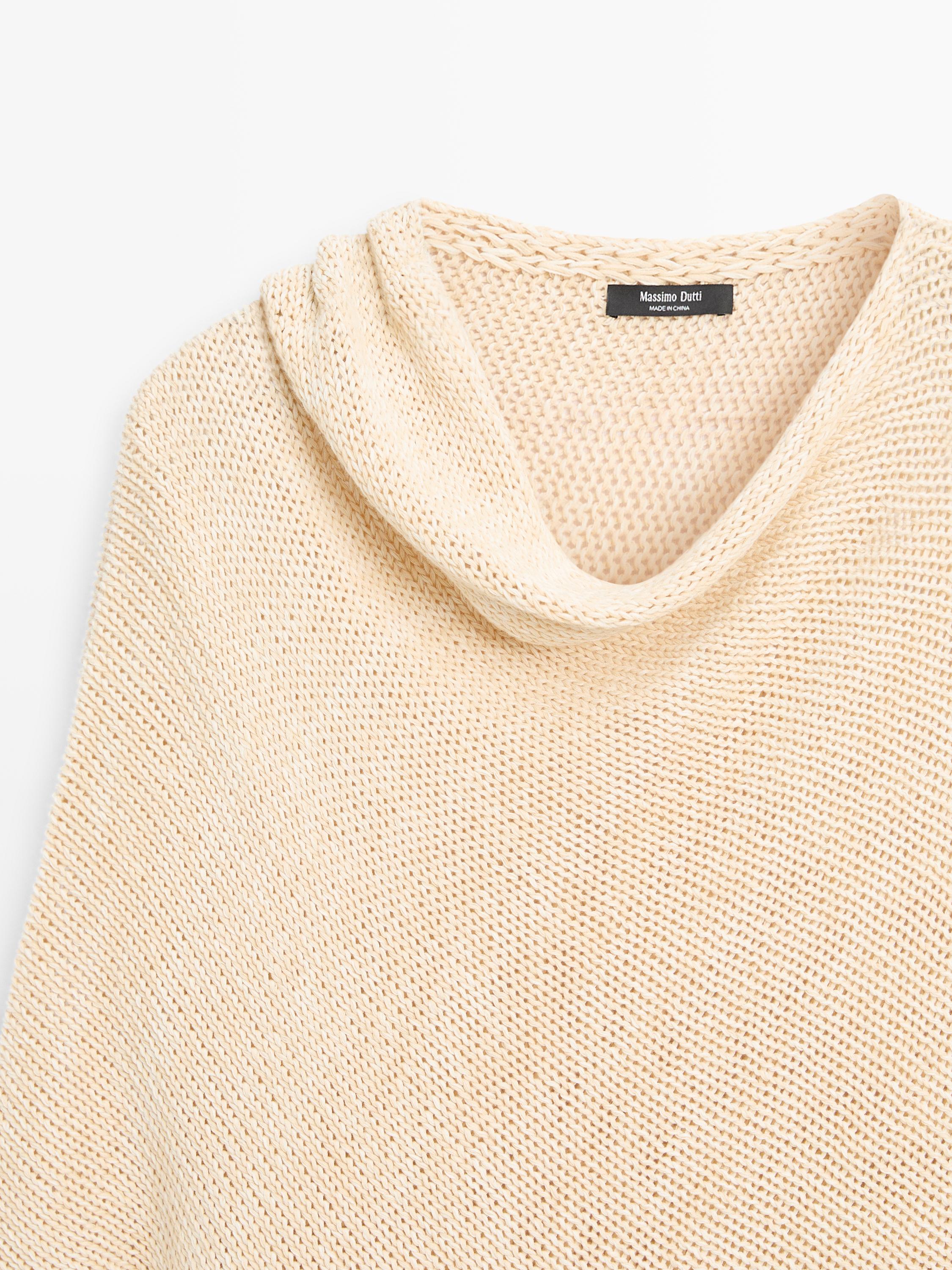 Oversize asymmetric cotton and linen sweater — Vanilla