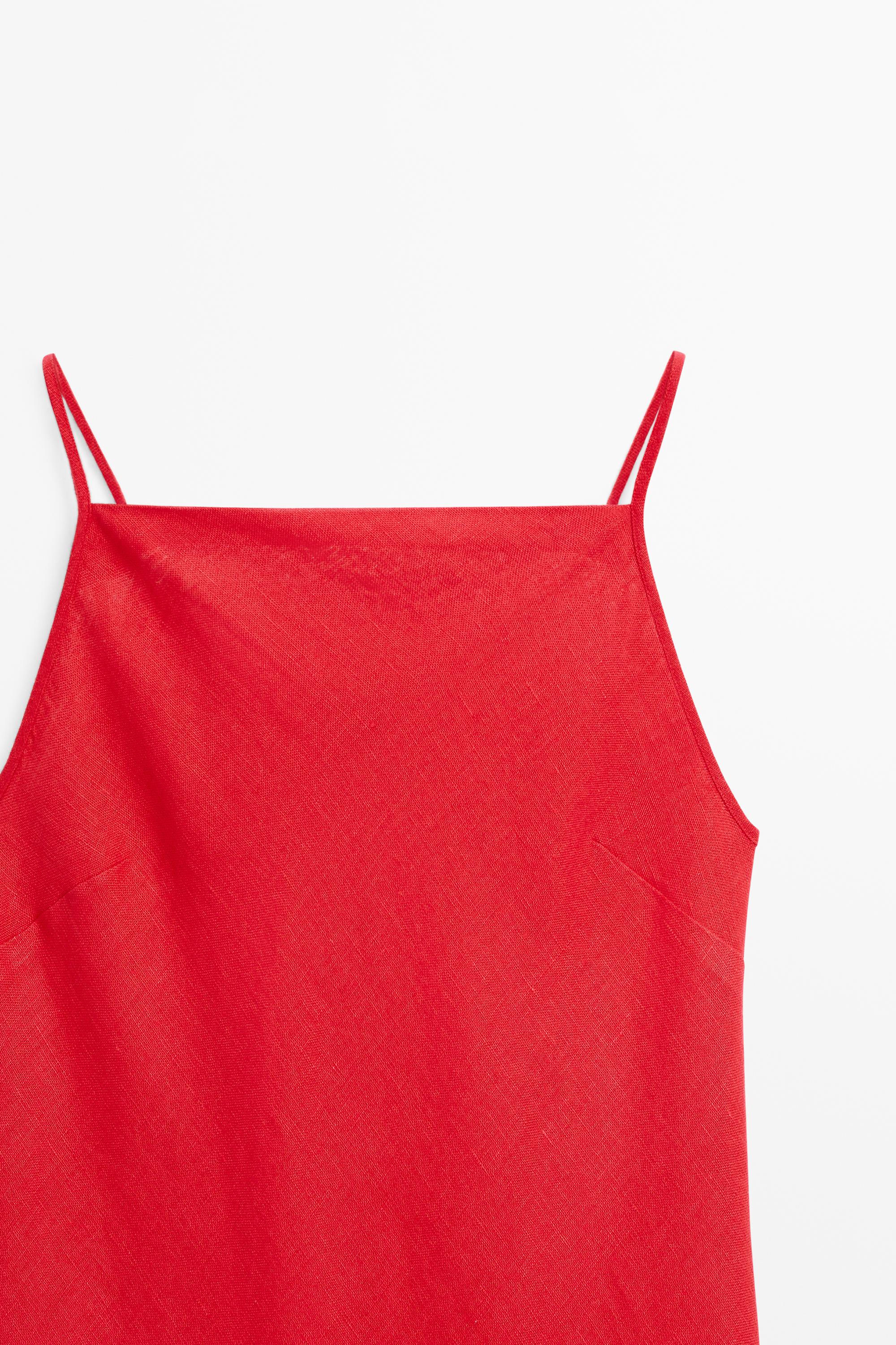 100% linen midi dress with straight neckline — RED