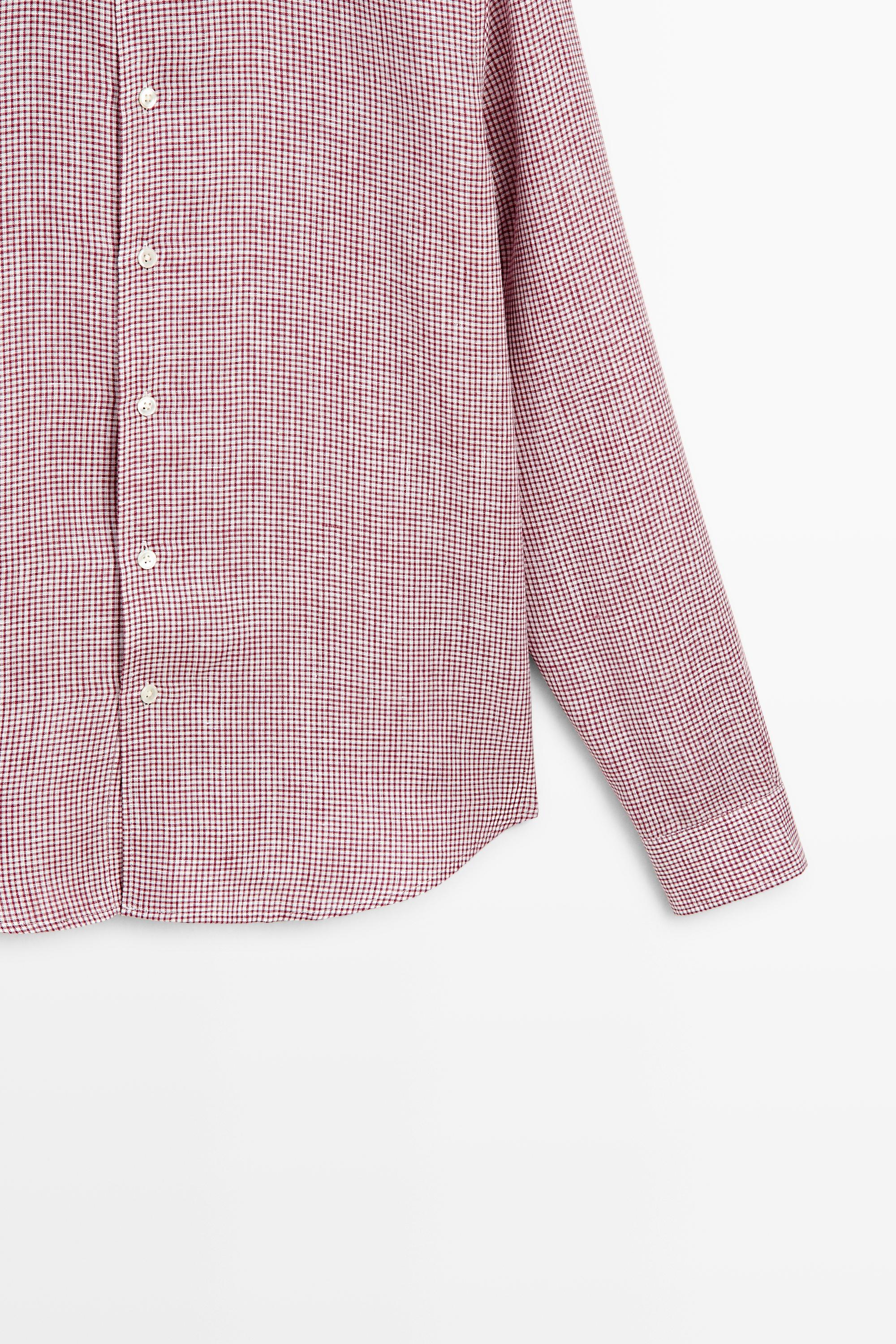 100% linen regular fit micro-checked shirt — BRIGHT RED