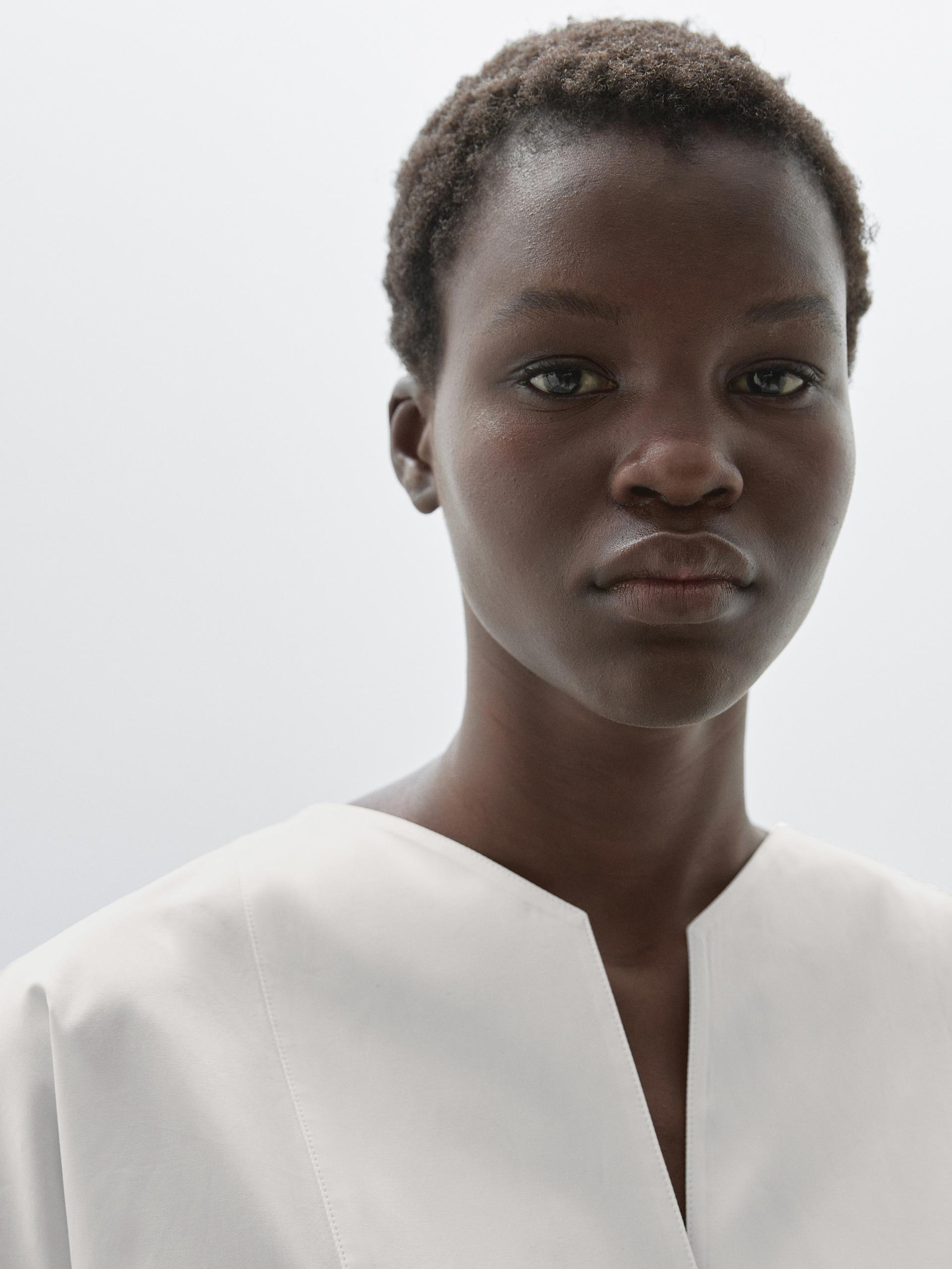 Camicia In Popeline Con Dettaglio Sul Petto - Bianco - S - Massimo Dutti - Femminile