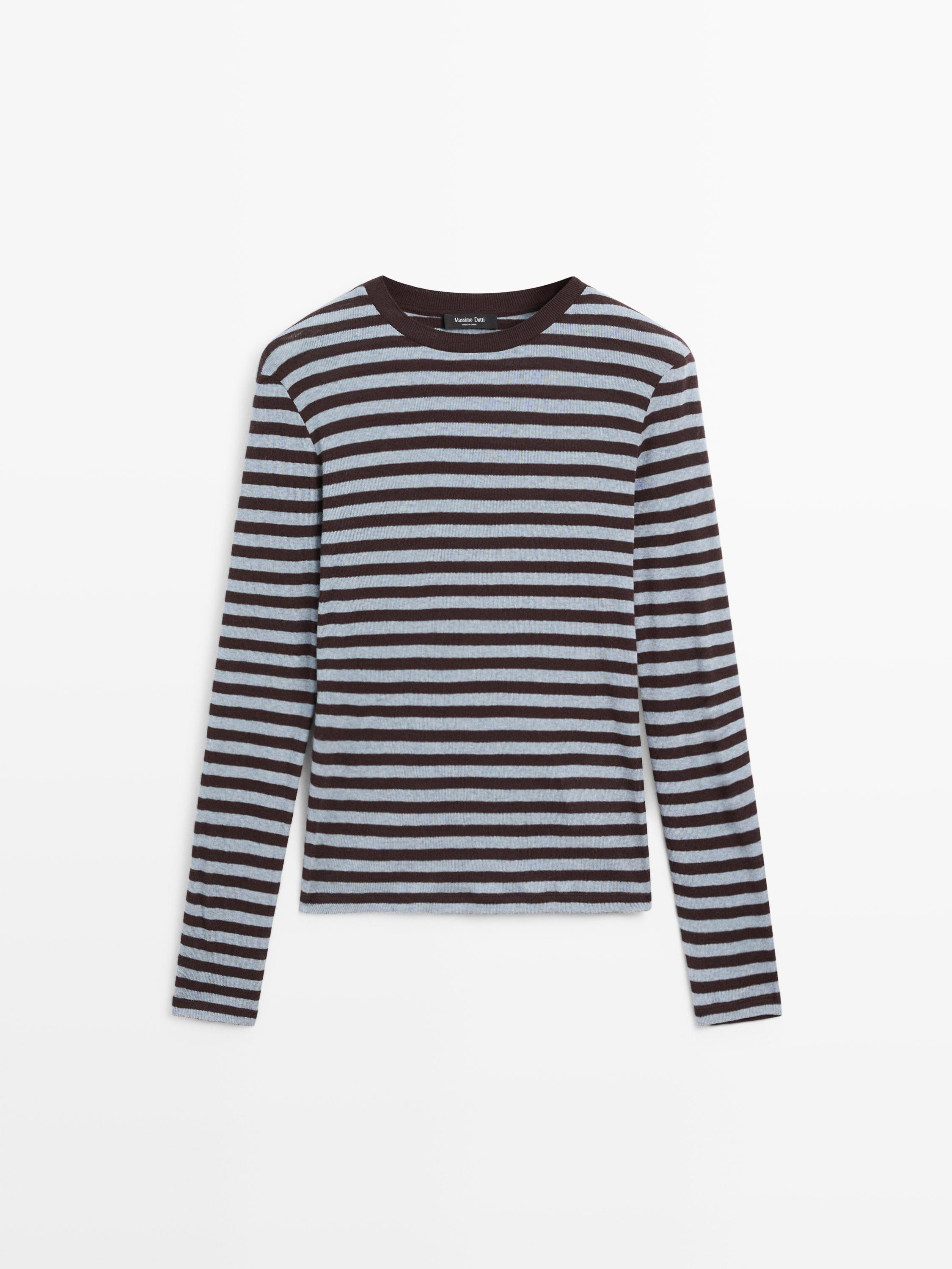 Cotton blend striped long sleeve T-shirt