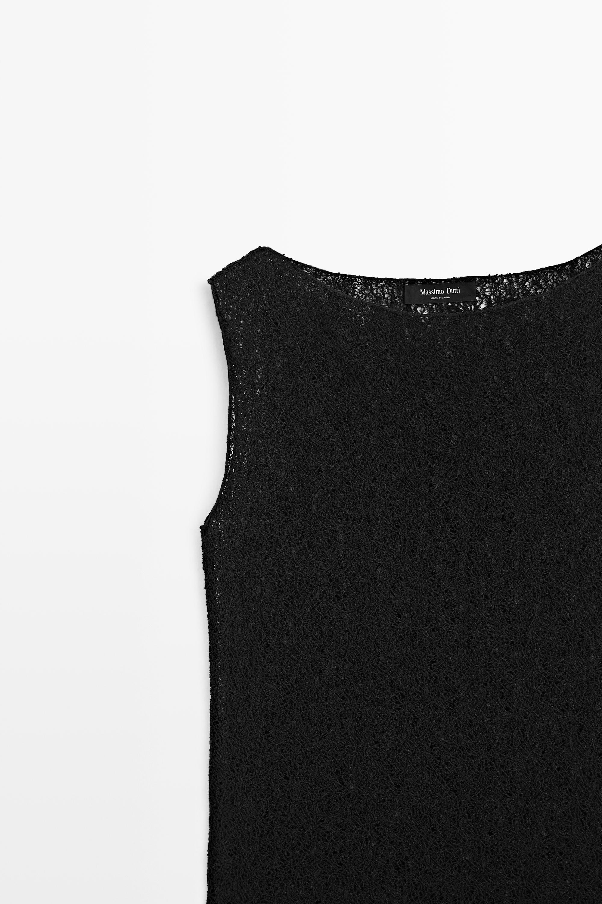 Sleeveless open-knit top — BLACK