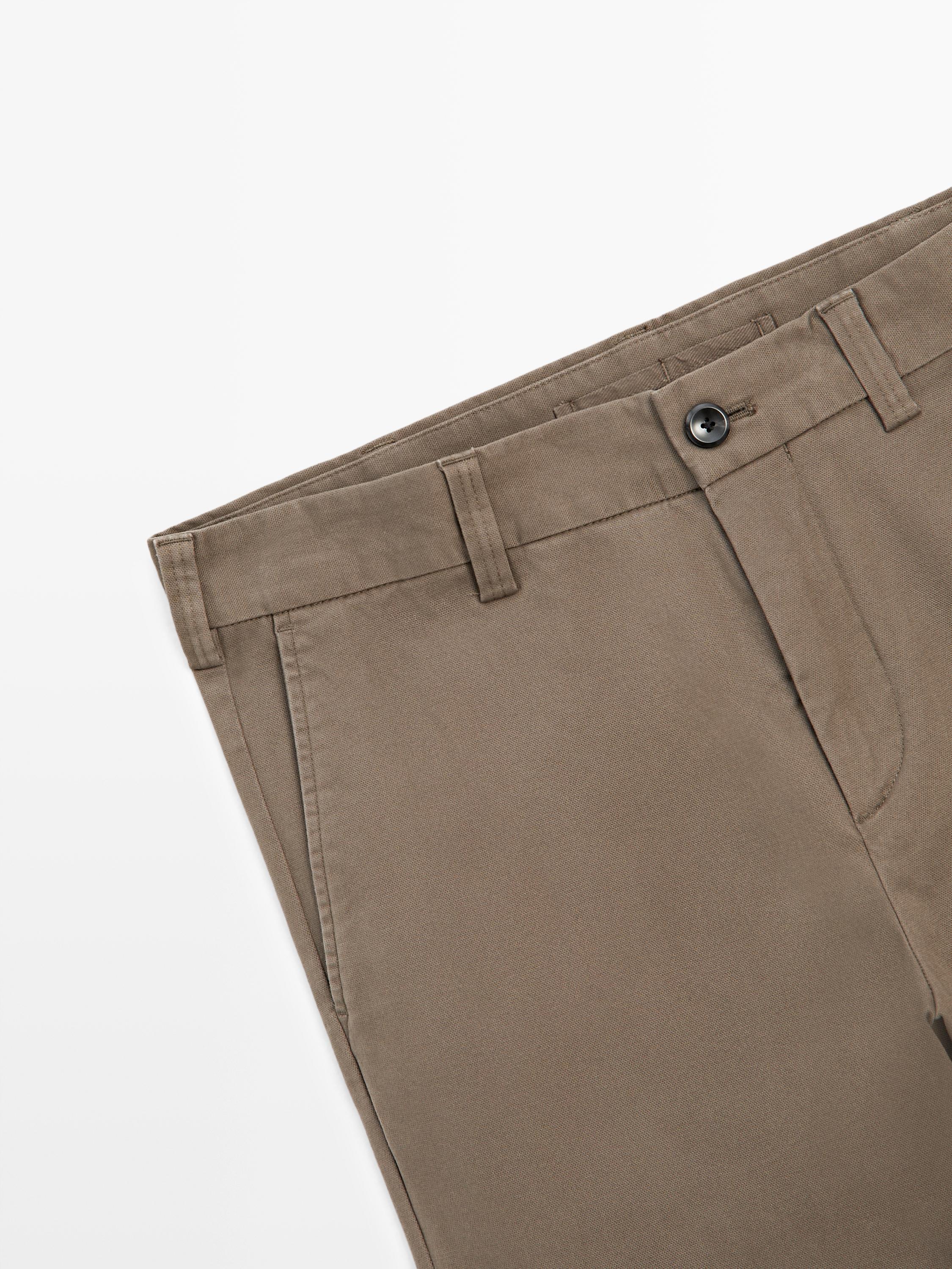 Tapered fit micro textured trousers — MINK