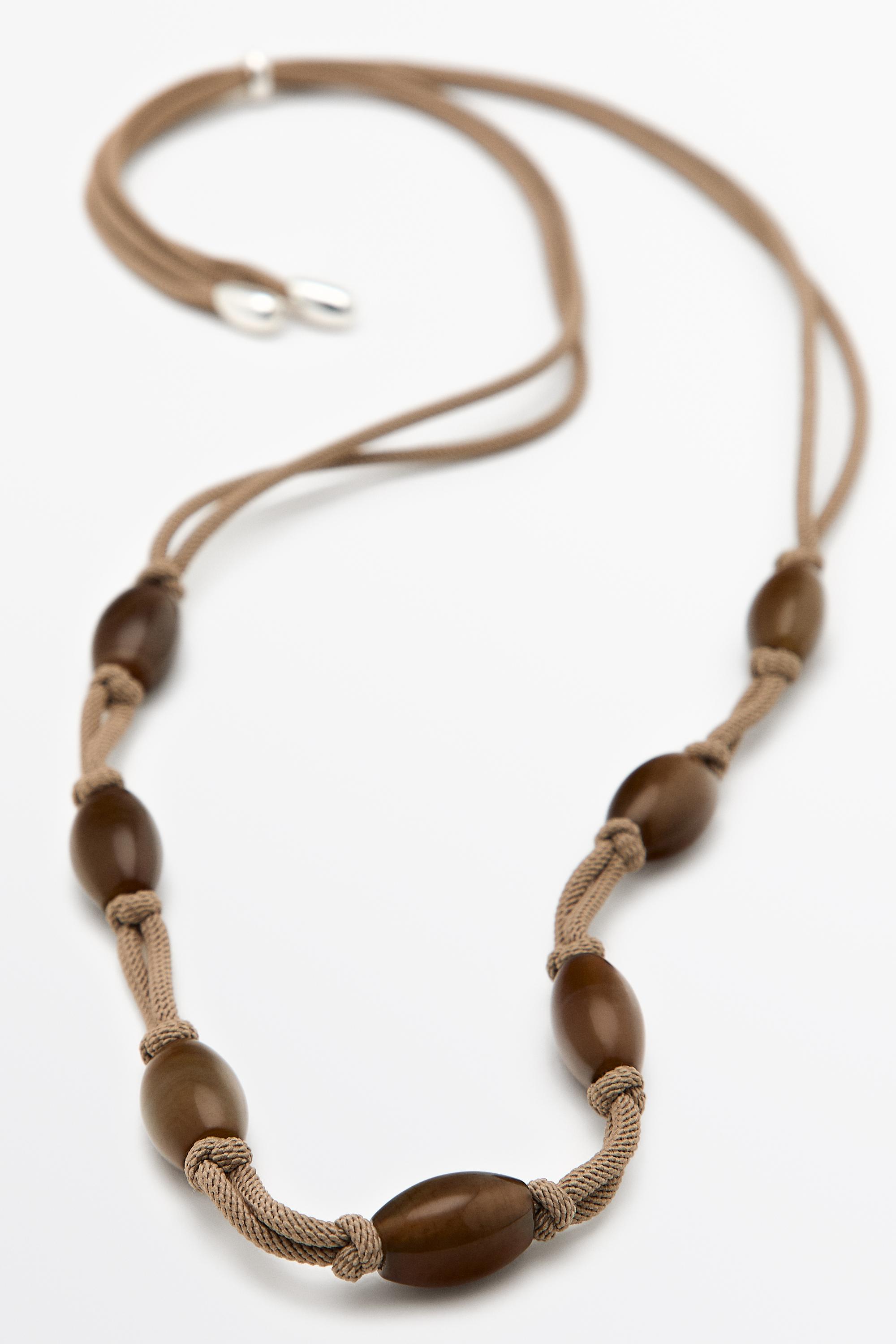 Gem-effect bead cord necklace — BROWN