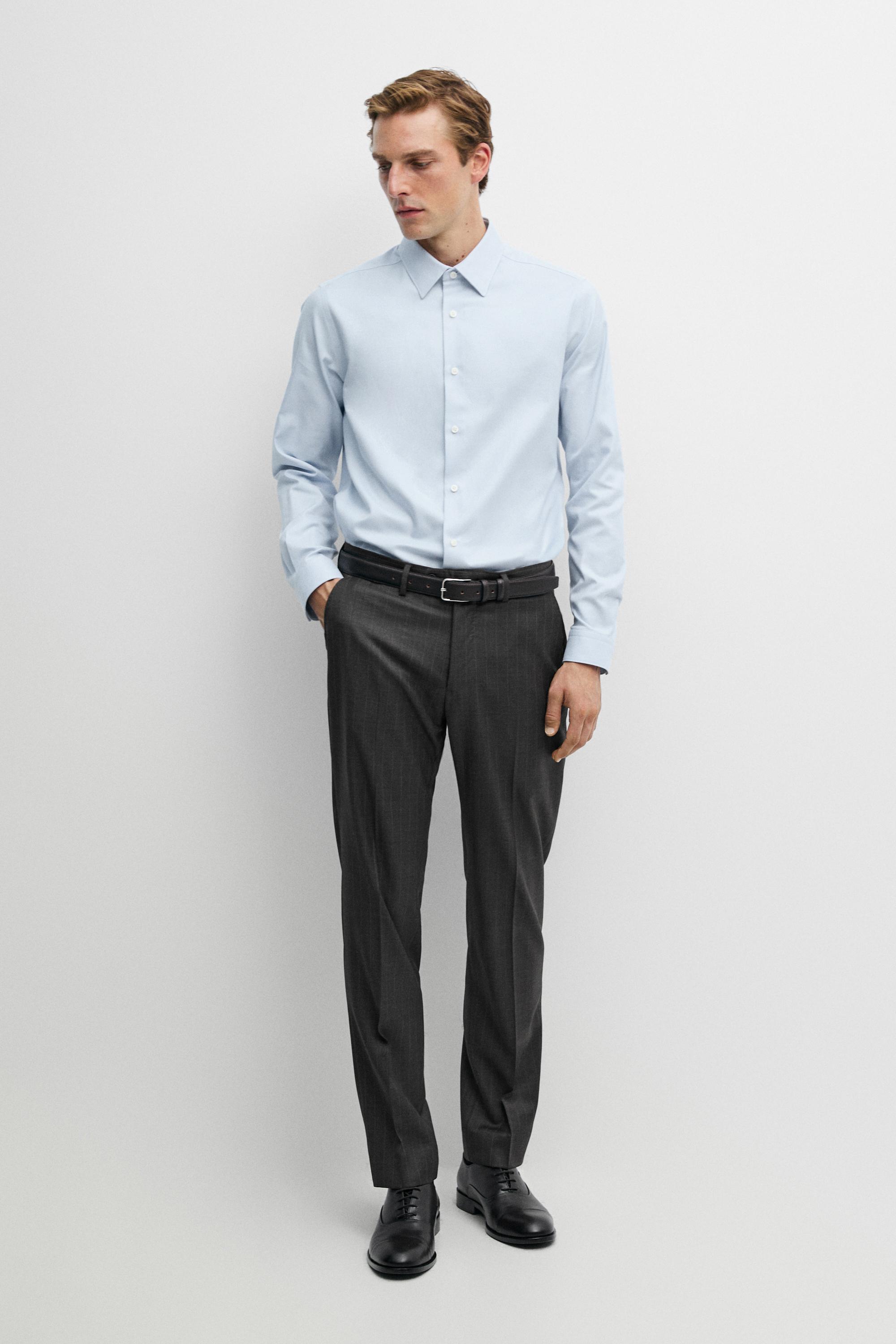 Slim fit 100% cotton Oxford shirt — SKY BLUE