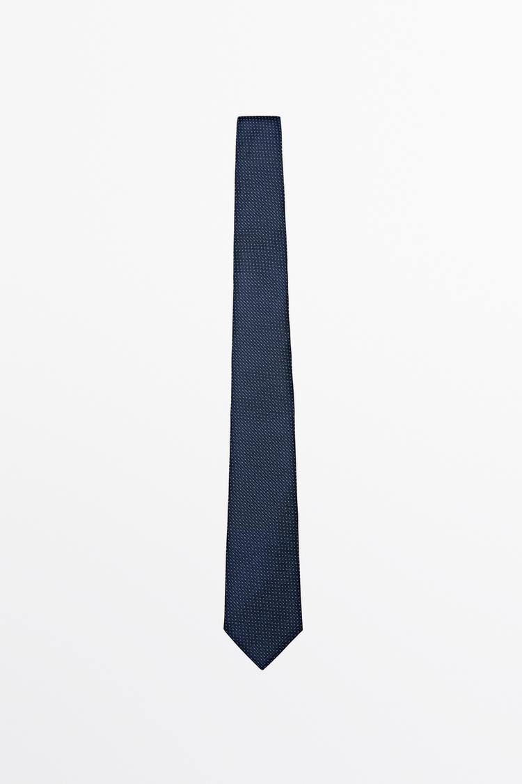 100% silk micro-polka dot tie — NAVY BLUE