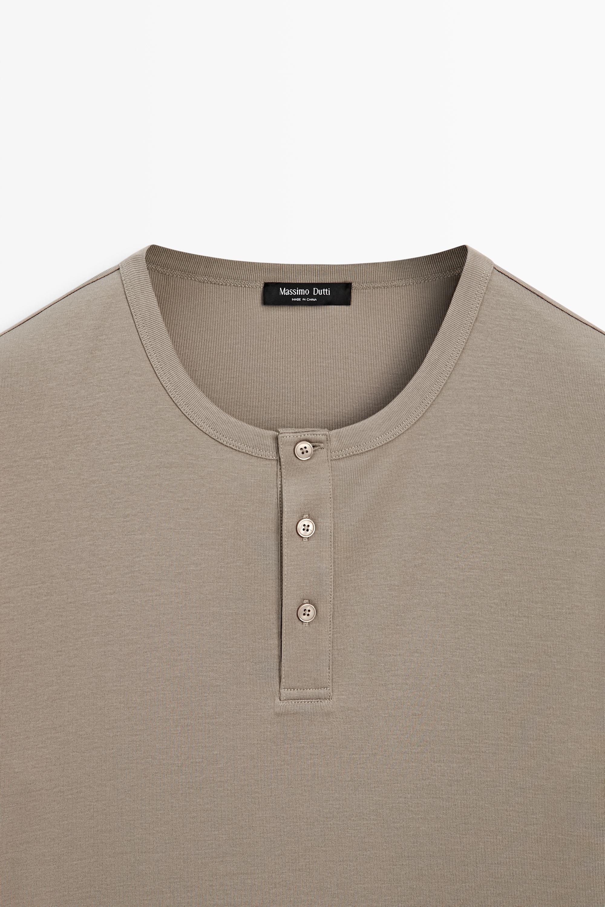 100% cotton henley T-shirt — BROWN