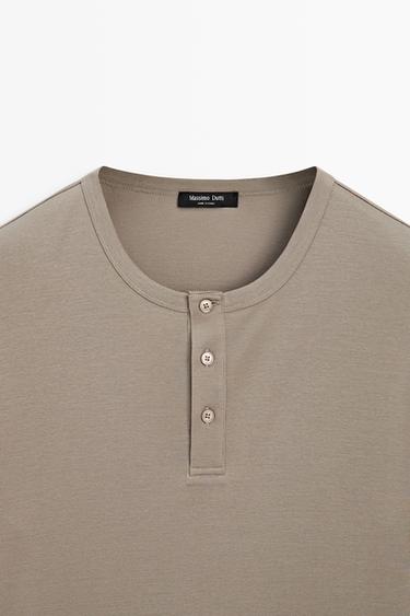 100% cotton henley T-shirt — BROWN 8