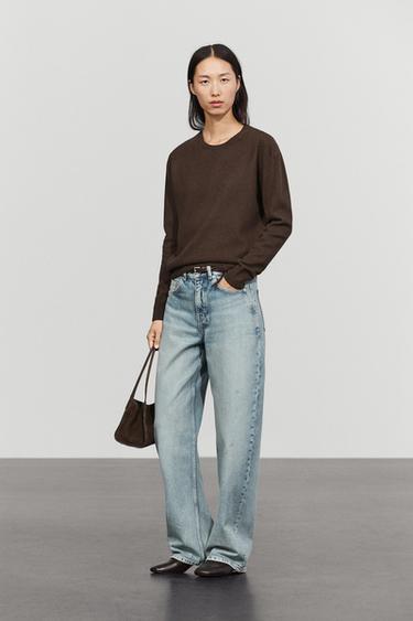 Wool blend crew neck knit sweater — BROWN MARL 8