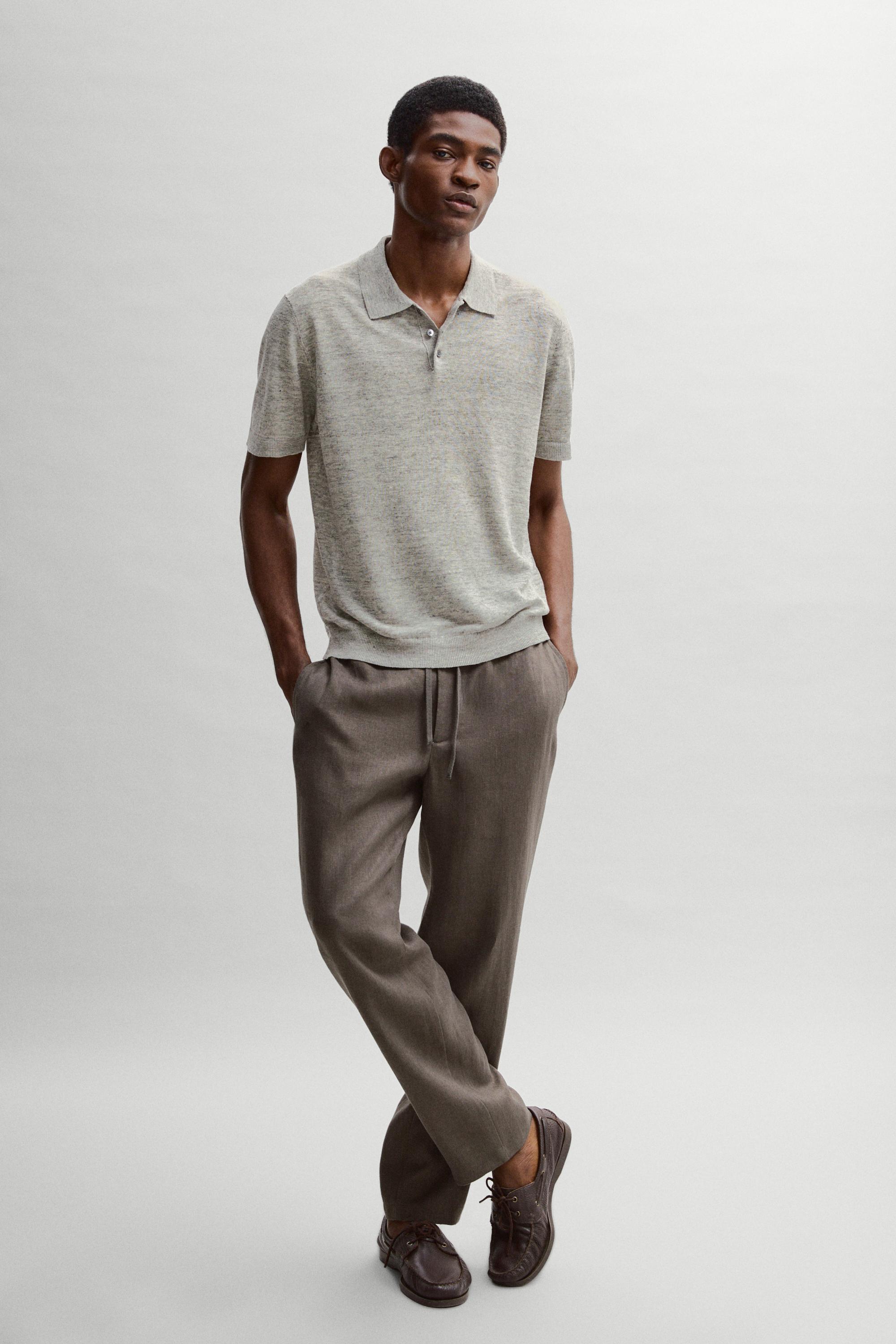 100% linen melange polo shirt — GREY MARL