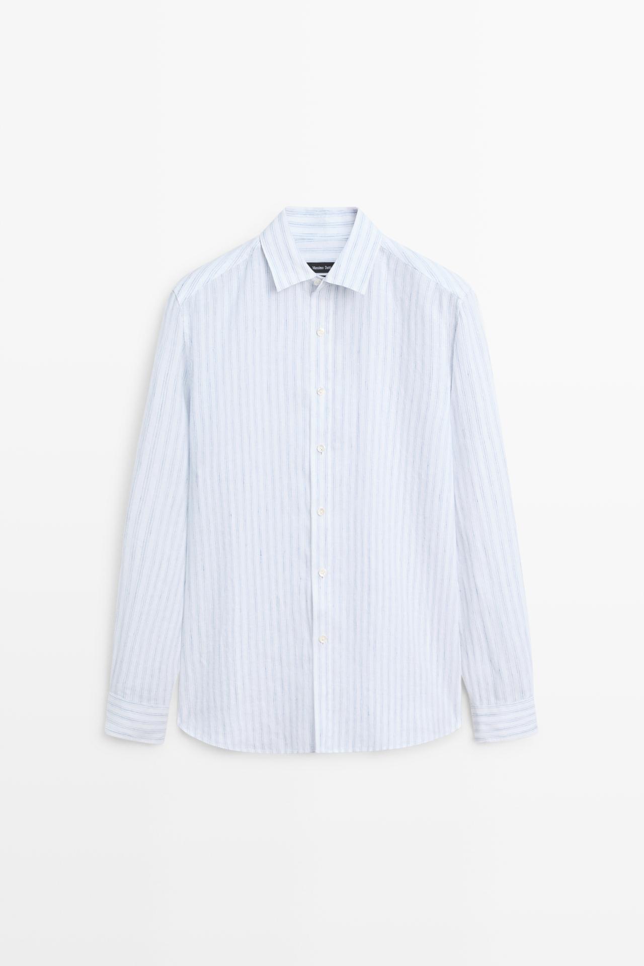 Extra-fine 100% linen striped shirt — Sky blue