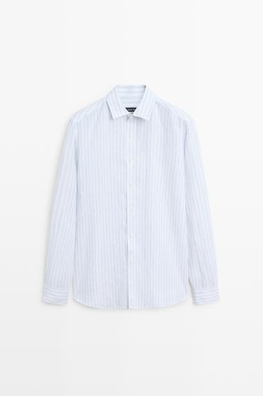 Extra-fine 100% linen striped shirt — Sky blue 2