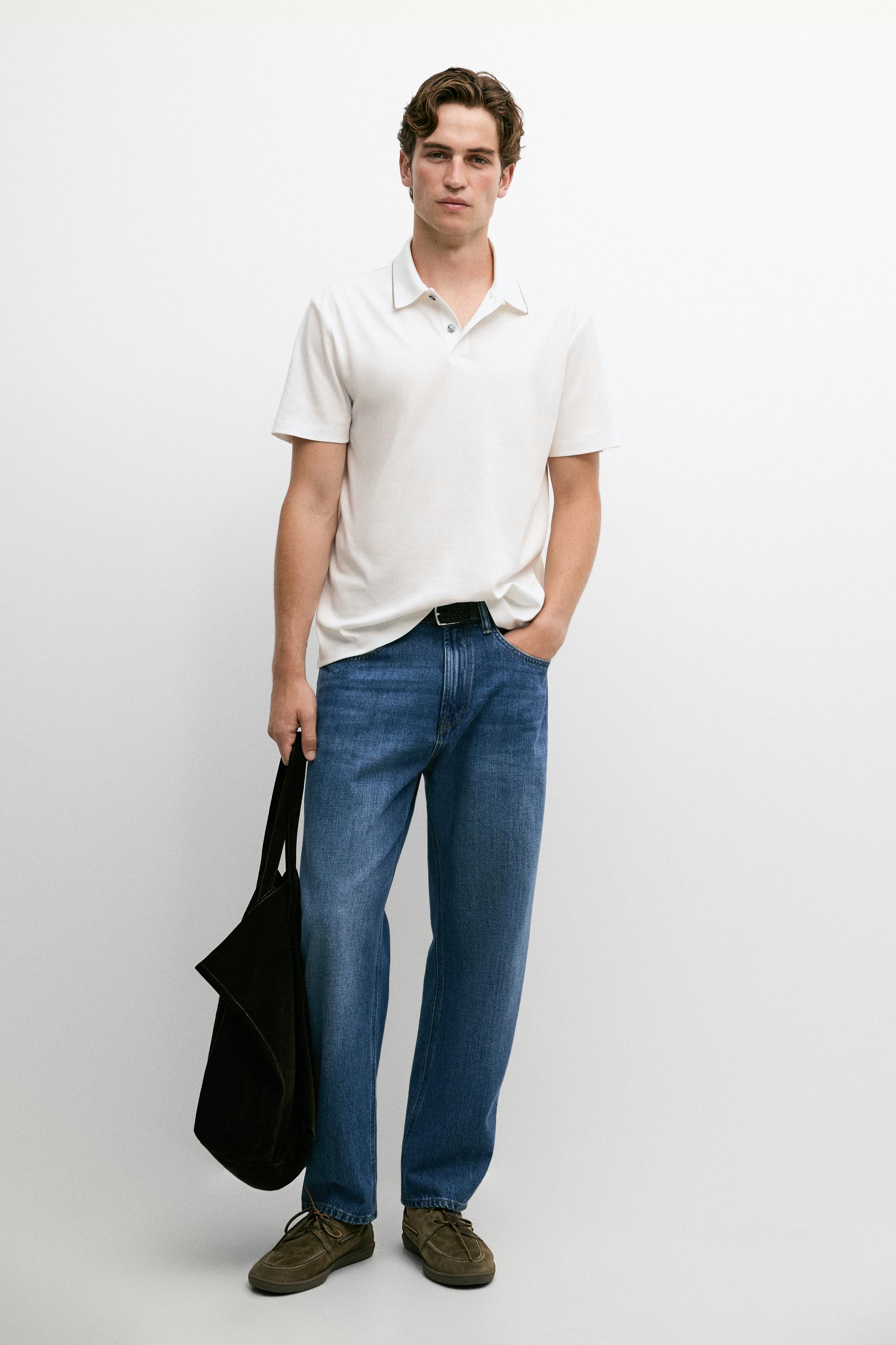 Short sleeve polo shirt with contrast detail — CREAM