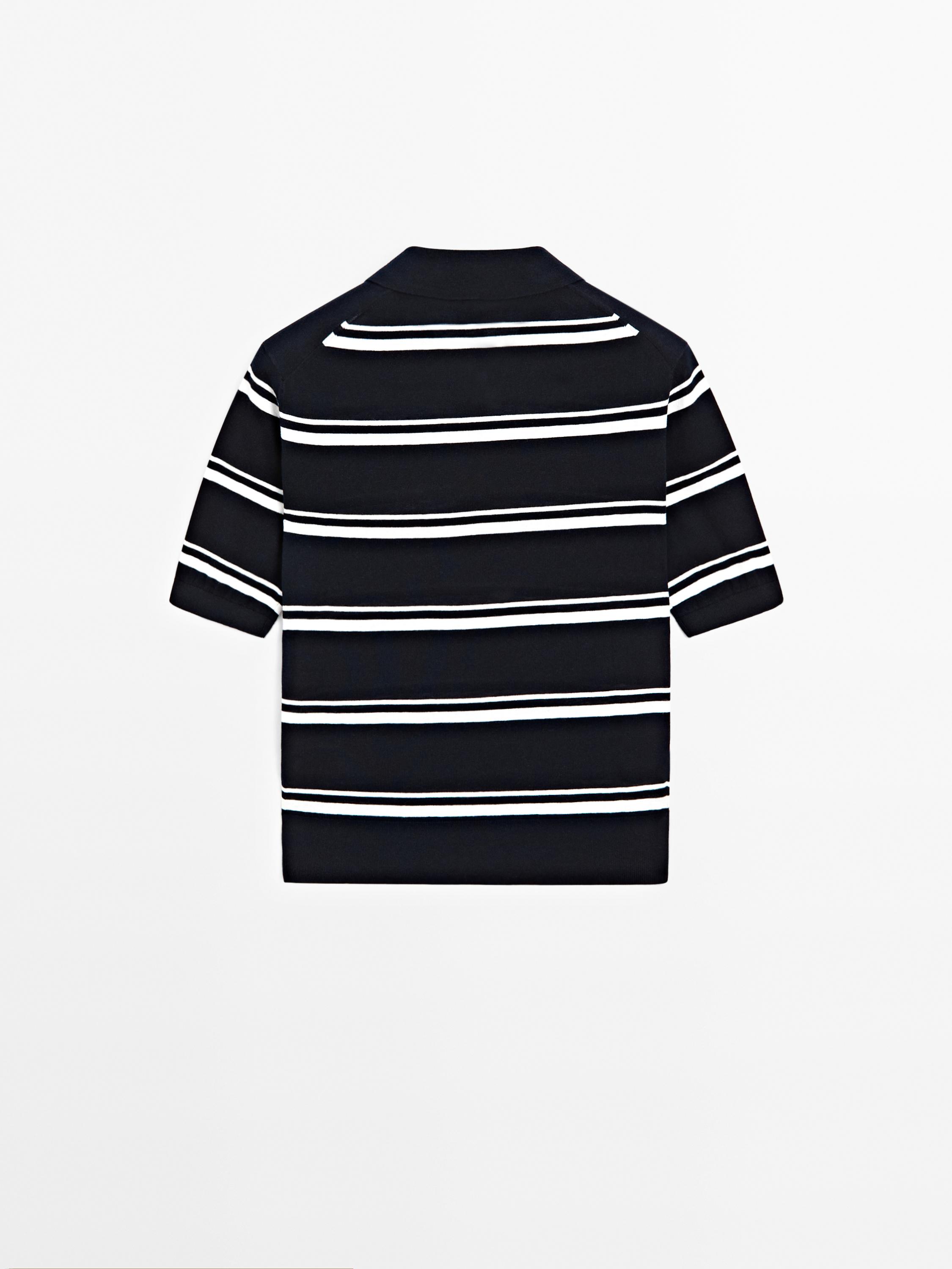 Striped cotton blend polo sweater